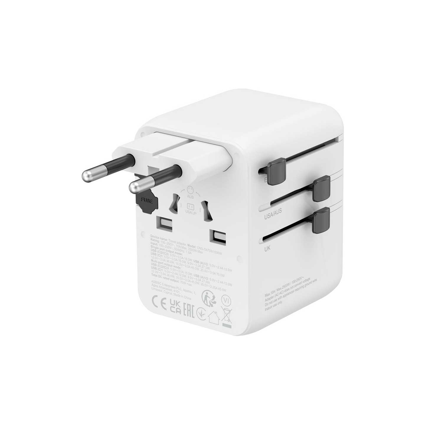 Canyon Travel Adapter OnTour 70 EU/UK/US/AUS 70W White