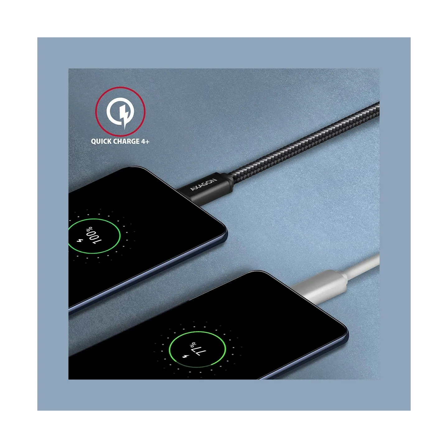 Axagon Data and charging USB 3.2 Gen1 cable lengh 2 m. 3A. Black braided.
