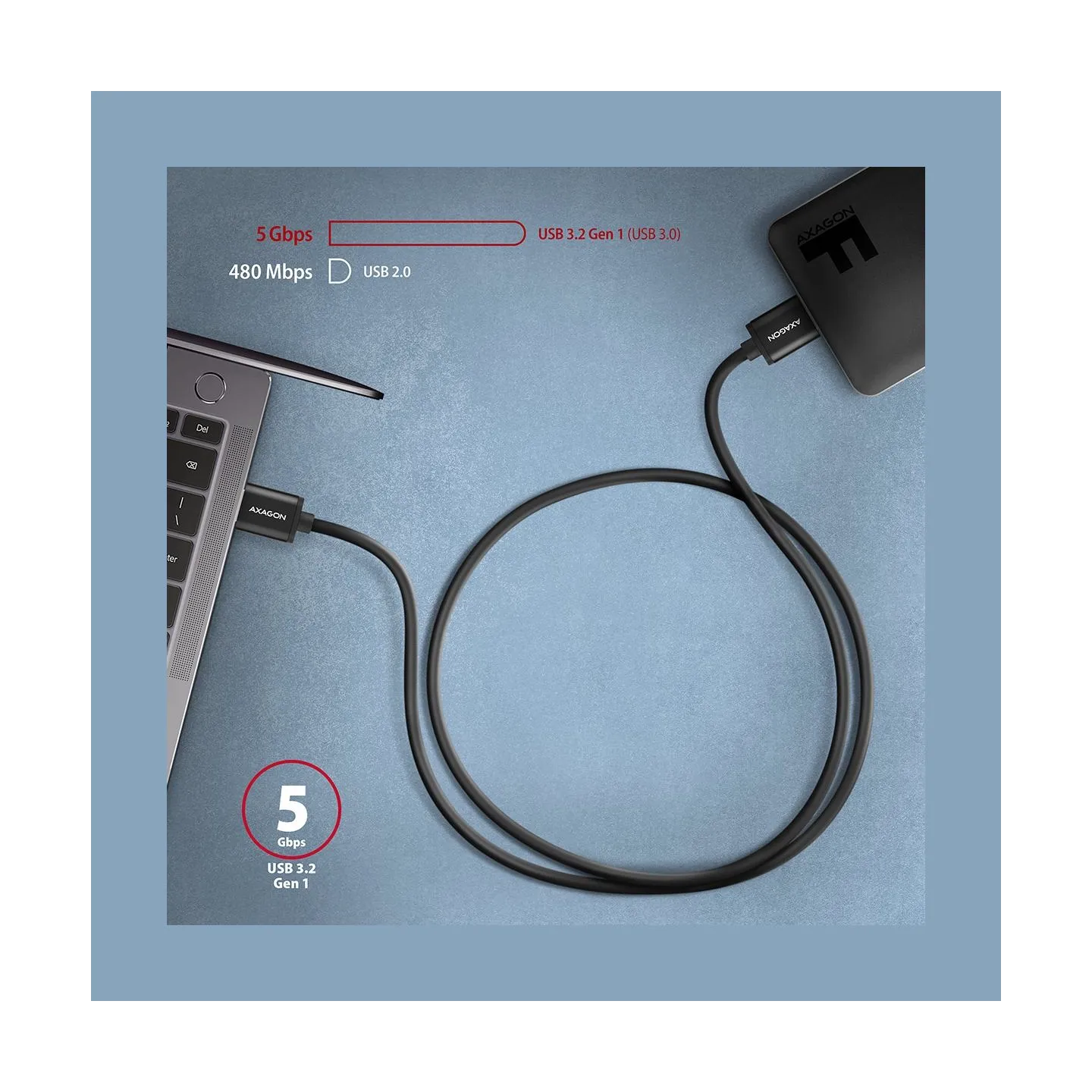 Axagon Data and charging USB 3.2 Gen1 cable length 1 m. 3A. Black.