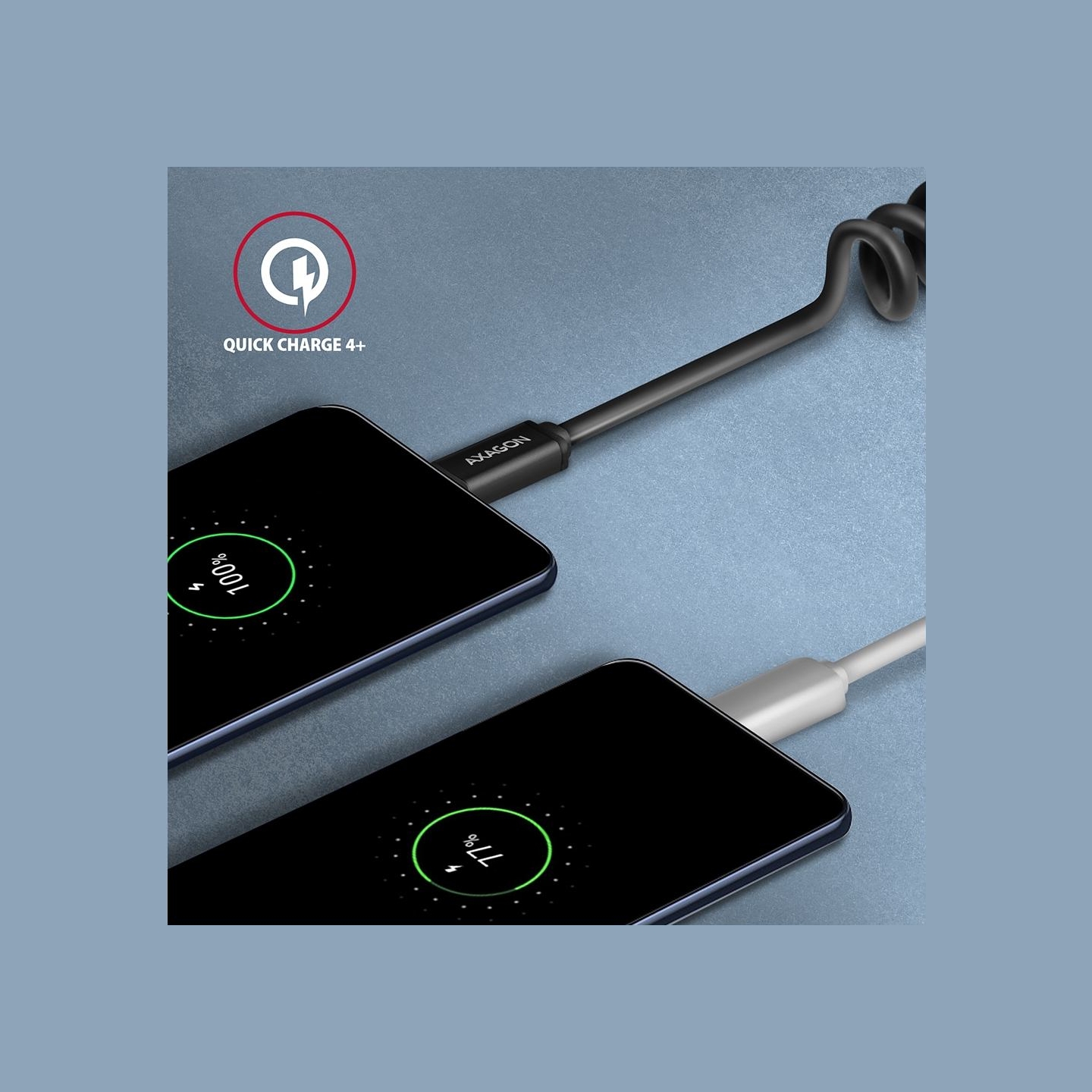 Axagon Data and charging USB 2.0 cable 1.1 m long. PD 60W, 3A. Black twisted.