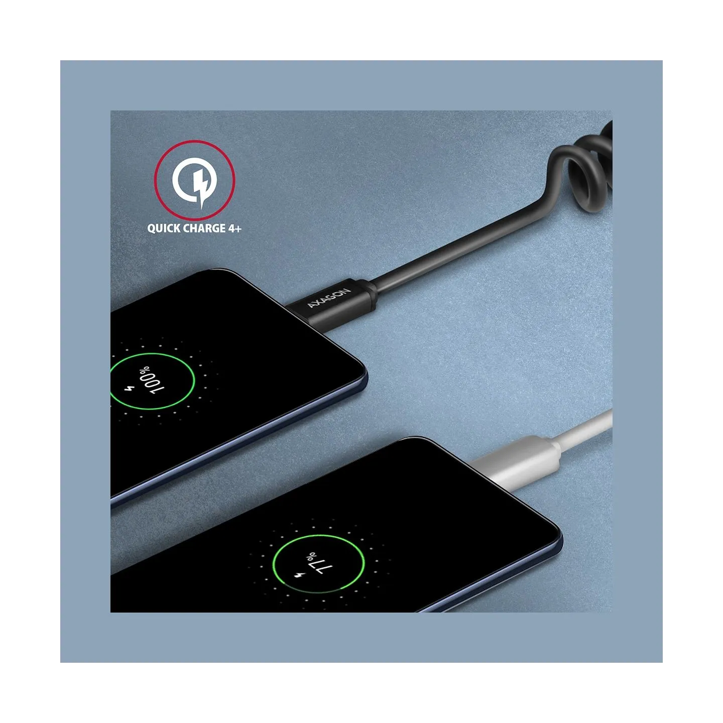 Axagon Data and charging USB 2.0 cable 1.1 m long. PD 60W, 3A. Black twisted.