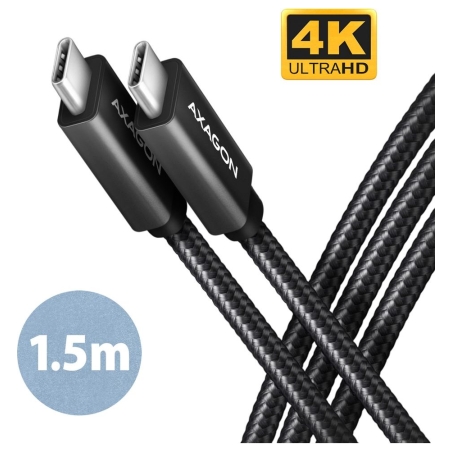 Axagon BUCM32-CM15AB cable USB-C  <-> USB-C 3.2 Gen 2, 1.5m, PD 100W, 5A, 4K HD, ALU, braid, Black