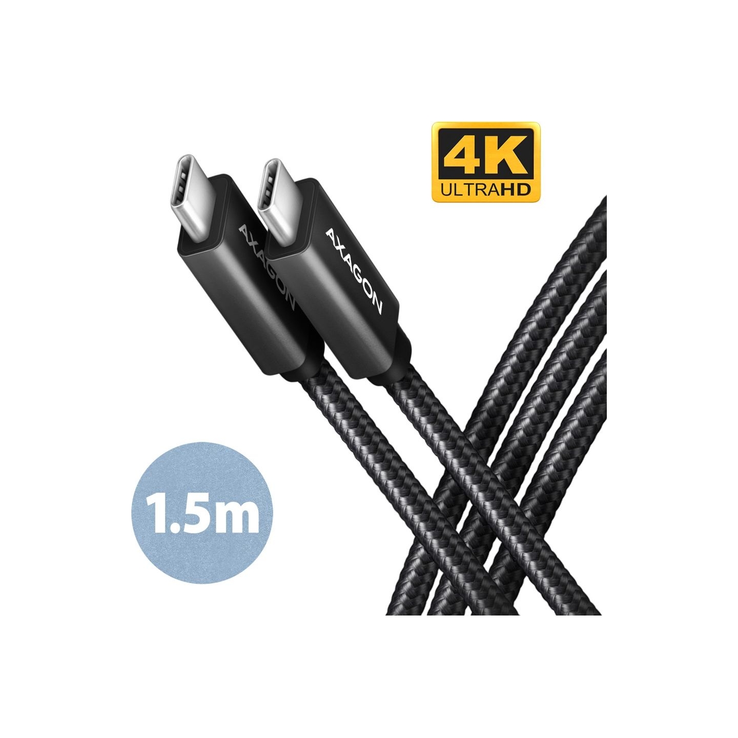 Axagon BUCM32-CM15AB cable USB-C  <-> USB-C 3.2 Gen 2, 1.5m, PD 100W, 5A, 4K HD, ALU, braid, Black