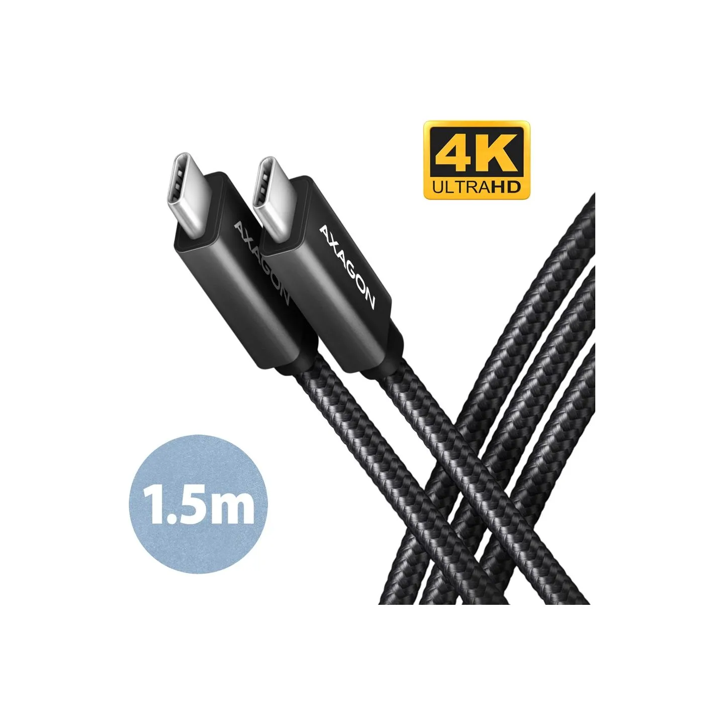 Axagon BUCM32-CM15AB cable USB-C  <-> USB-C 3.2 Gen 2, 1.5m, PD 100W, 5A, 4K HD, ALU, braid, Black
