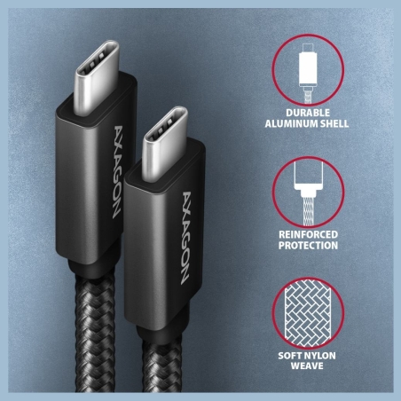 Axagon BUCM32-CM15AB cable USB-C  <-> USB-C 3.2 Gen 2, 1.5m, PD 100W, 5A, 4K HD, ALU, braid, Black