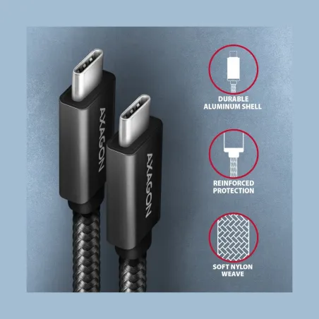 Axagon BUCM32-CM15AB cable USB-C  <-> USB-C 3.2 Gen 2, 1.5m, PD 100W, 5A, 4K HD, ALU, braid, Black