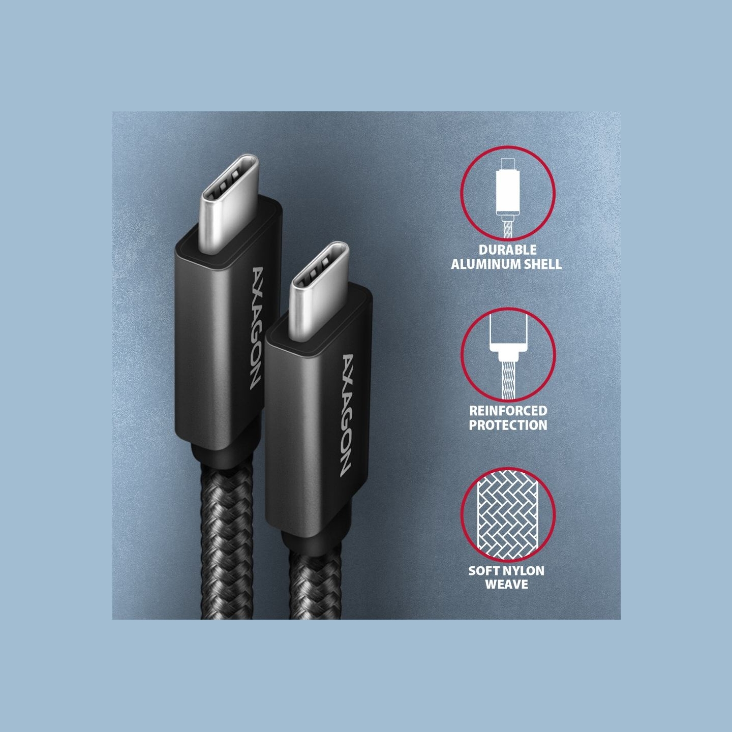 Axagon BUCM32-CM15AB cable USB-C  <-> USB-C 3.2 Gen 2, 1.5m, PD 100W, 5A, 4K HD, ALU, braid, Black