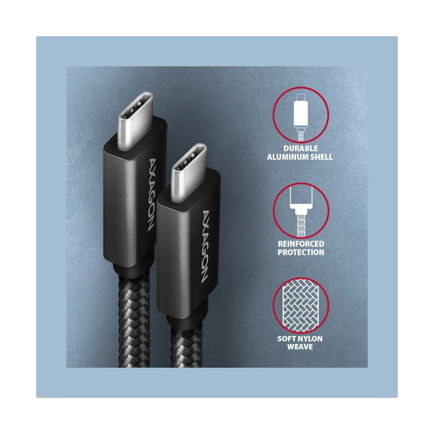 Axagon BUCM32-CM15AB cable USB-C  <-> USB-C 3.2 Gen 2, 1.5m, PD 100W, 5A, 4K HD, ALU, braid, Black