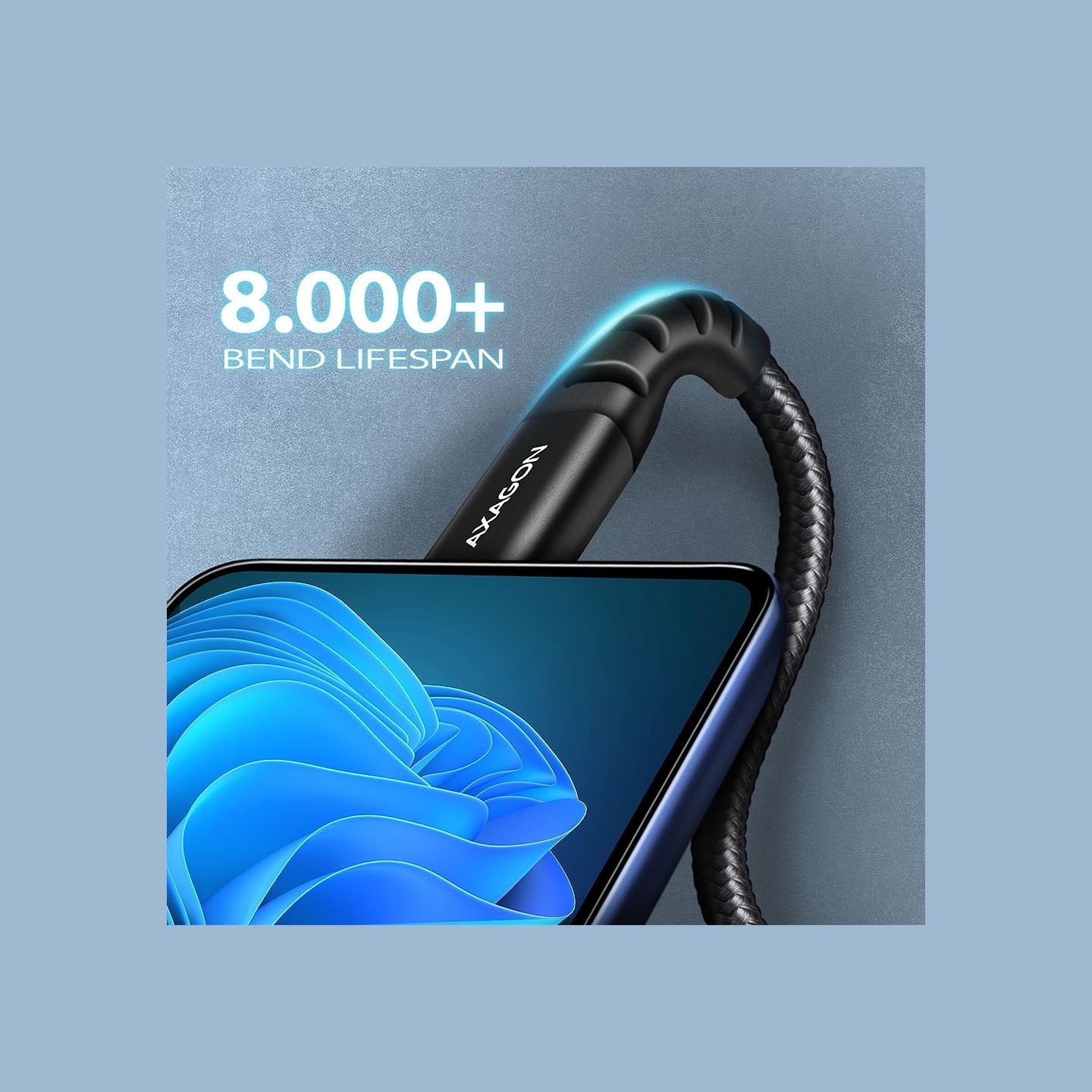 Axagon Data and charging USB 2.0 cable length 2 m. 3A. Black braided.
