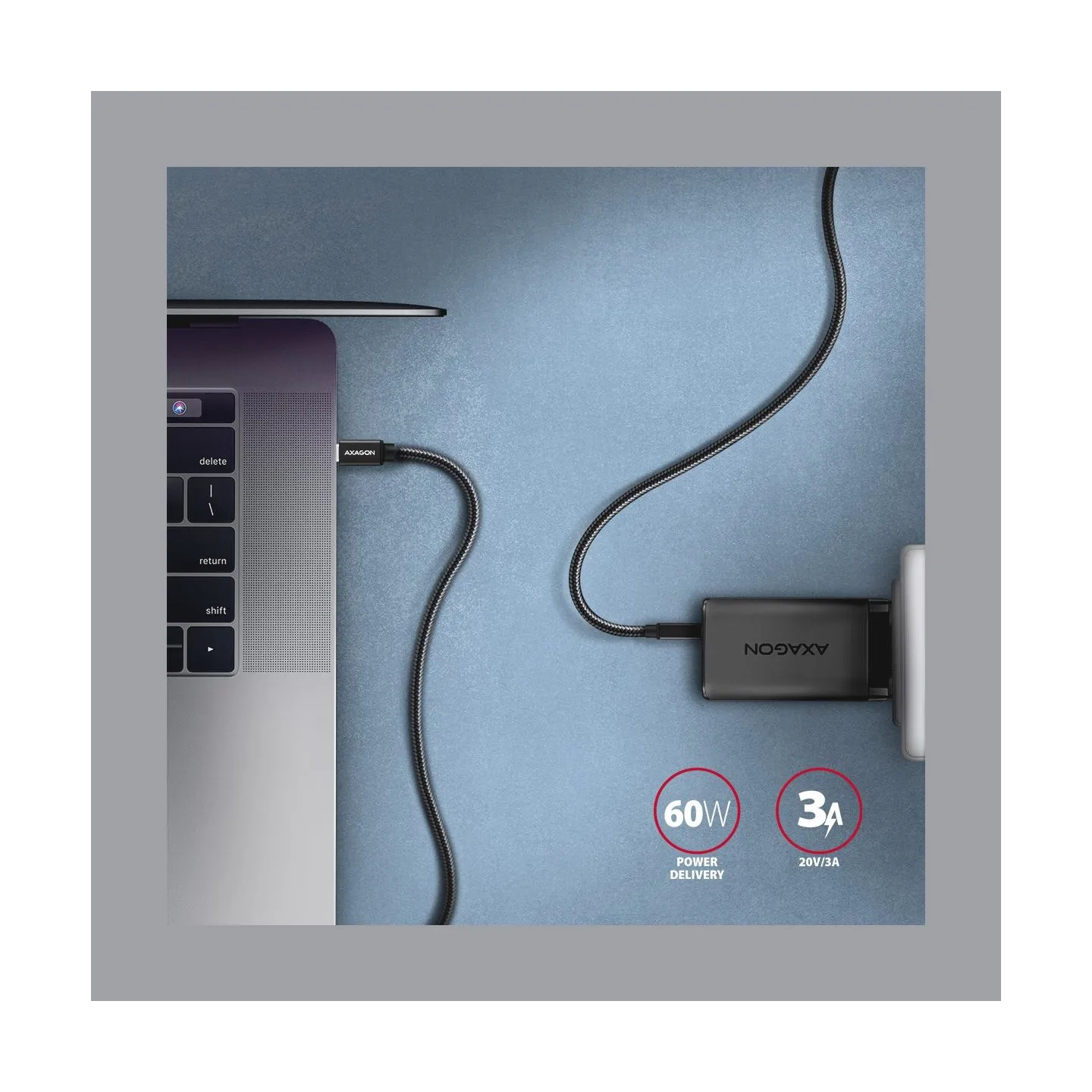 Axagon Data and charging USB 3.2 Gen 1 cable length 1 m. PD 60W, 3A. Black braided.