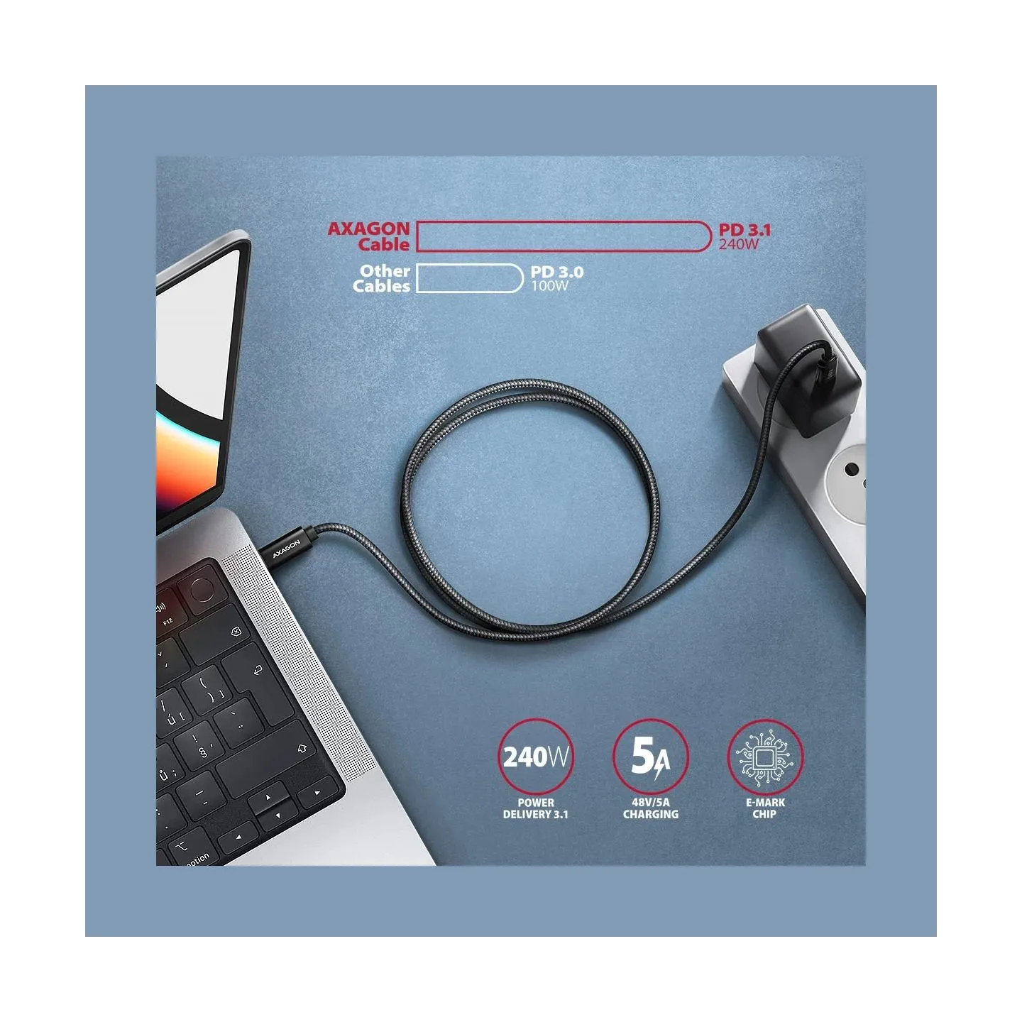 Axagon BUCM4X-CM05AB NewGEN USB-C - USB-C 4 Gen 240 W cable 0.5 m