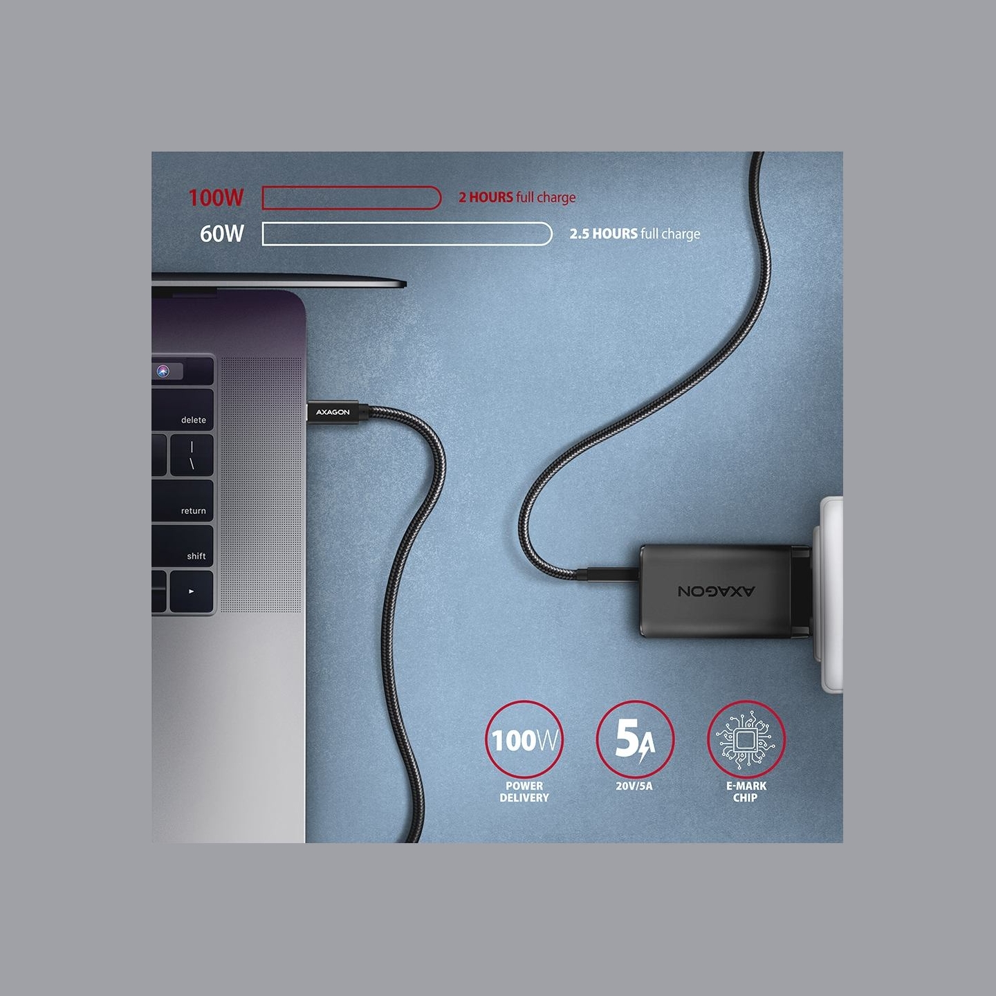 Axagon BUCM32-CM05AB SPEED+ USB-C - USB 20Gbps cable 0.5 m