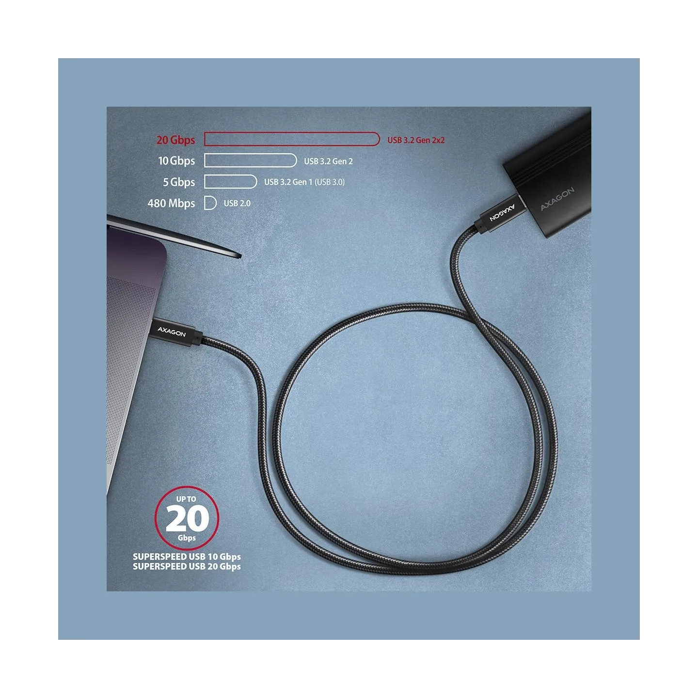 Axagon BUCM32-CM05AB SPEED+ USB-C - USB 20Gbps cable 0.5 m
