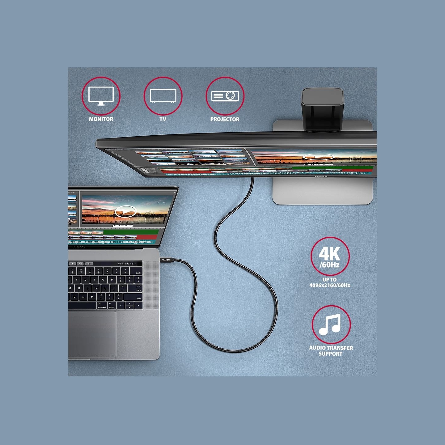 Axagon BUCM32-CM05AB SPEED+ USB-C - USB 20Gbps cable 0.5 m