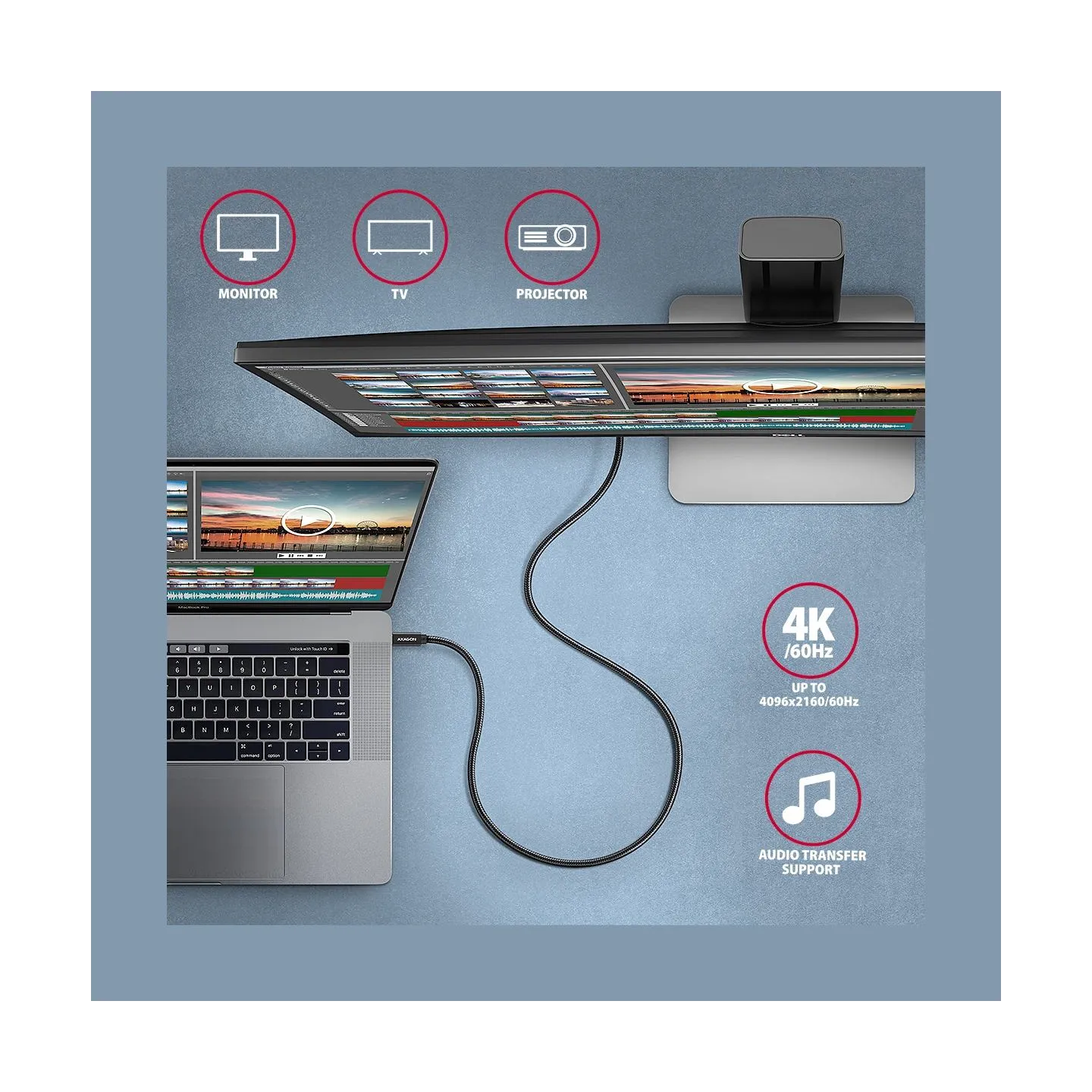 Axagon BUCM32-CM05AB SPEED+ USB-C - USB 20Gbps cable 0.5 m