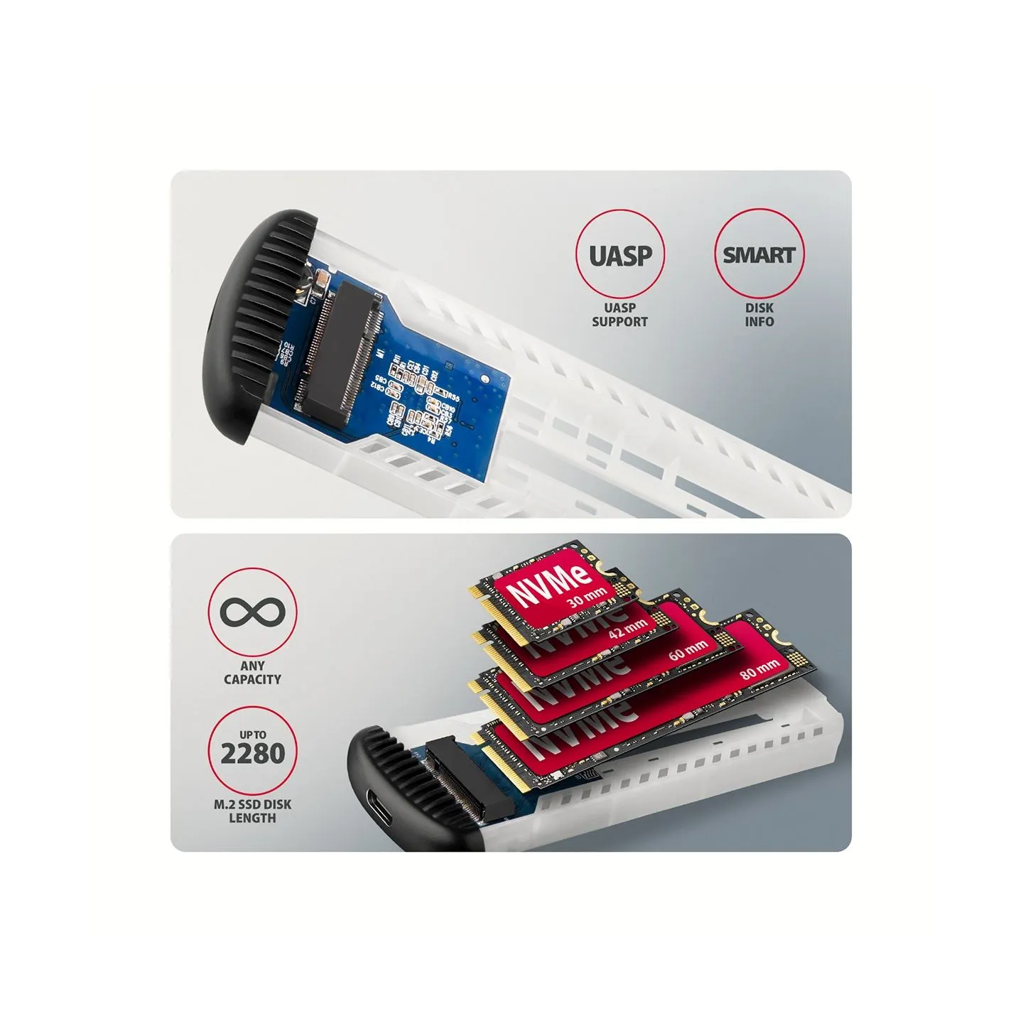 Axagon EEM2-SC USB-C 3.2 Gen 2 - M.2 NVMe SSD 30-80mm box black