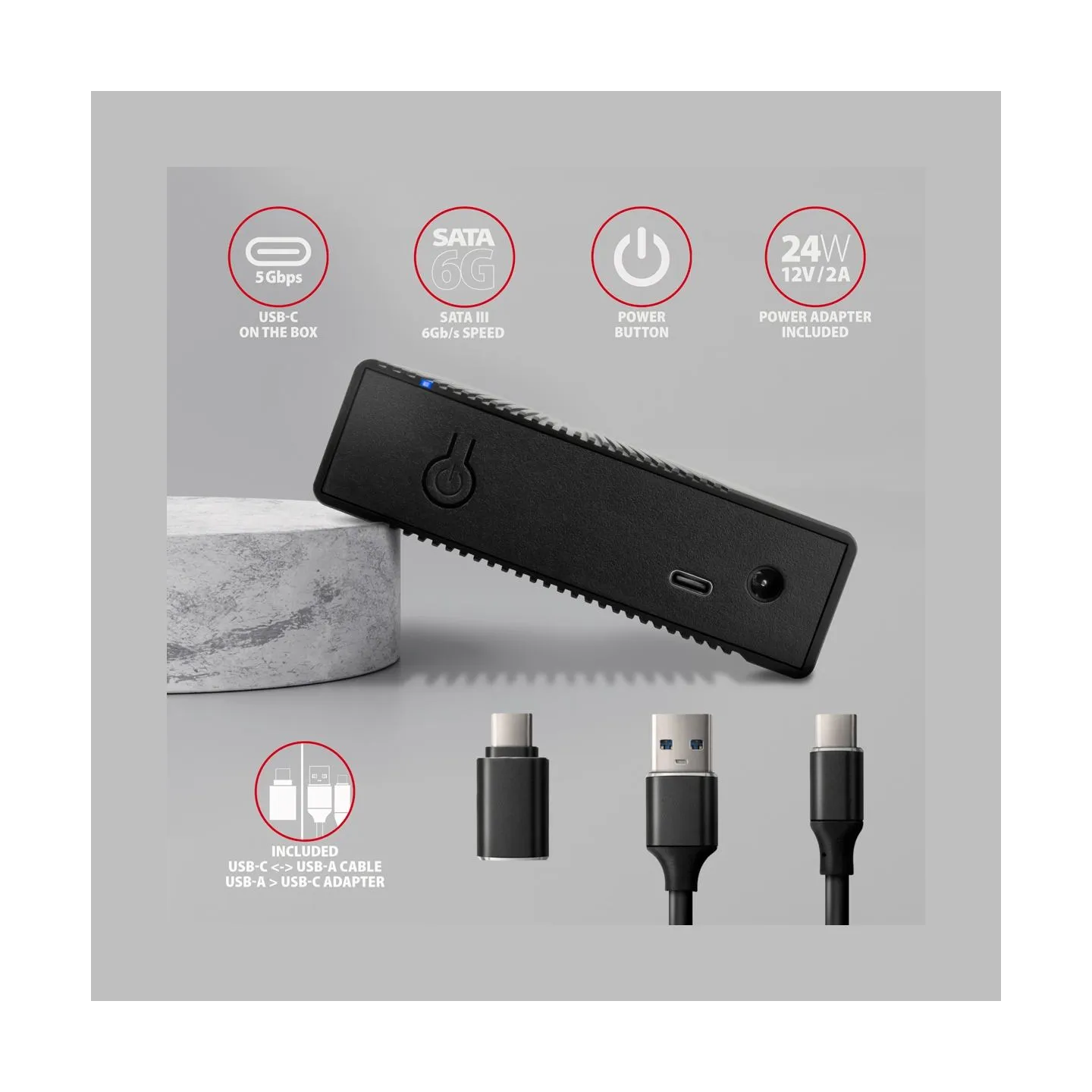 Axagon EE35-GTR USB-C 3.2 Gen 1 - SATA 6G, 3.5" External RIBBED box BLACK