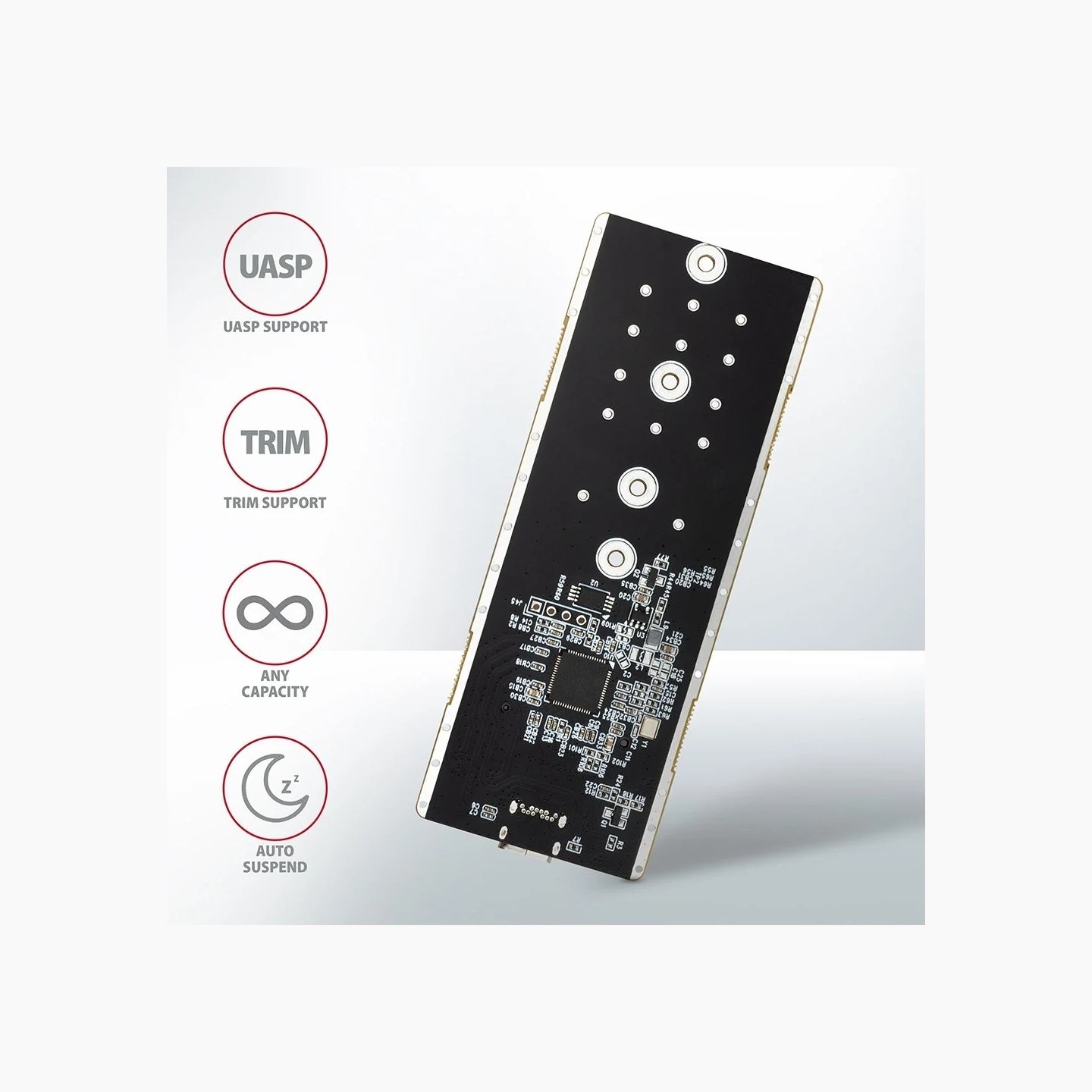Axagon Superfast external AXAGON EEM2-GTR THIN RIB box with USB 3.2 Gen 2 interface is designed for NVMe (PCI-Express) M.2 SSD d