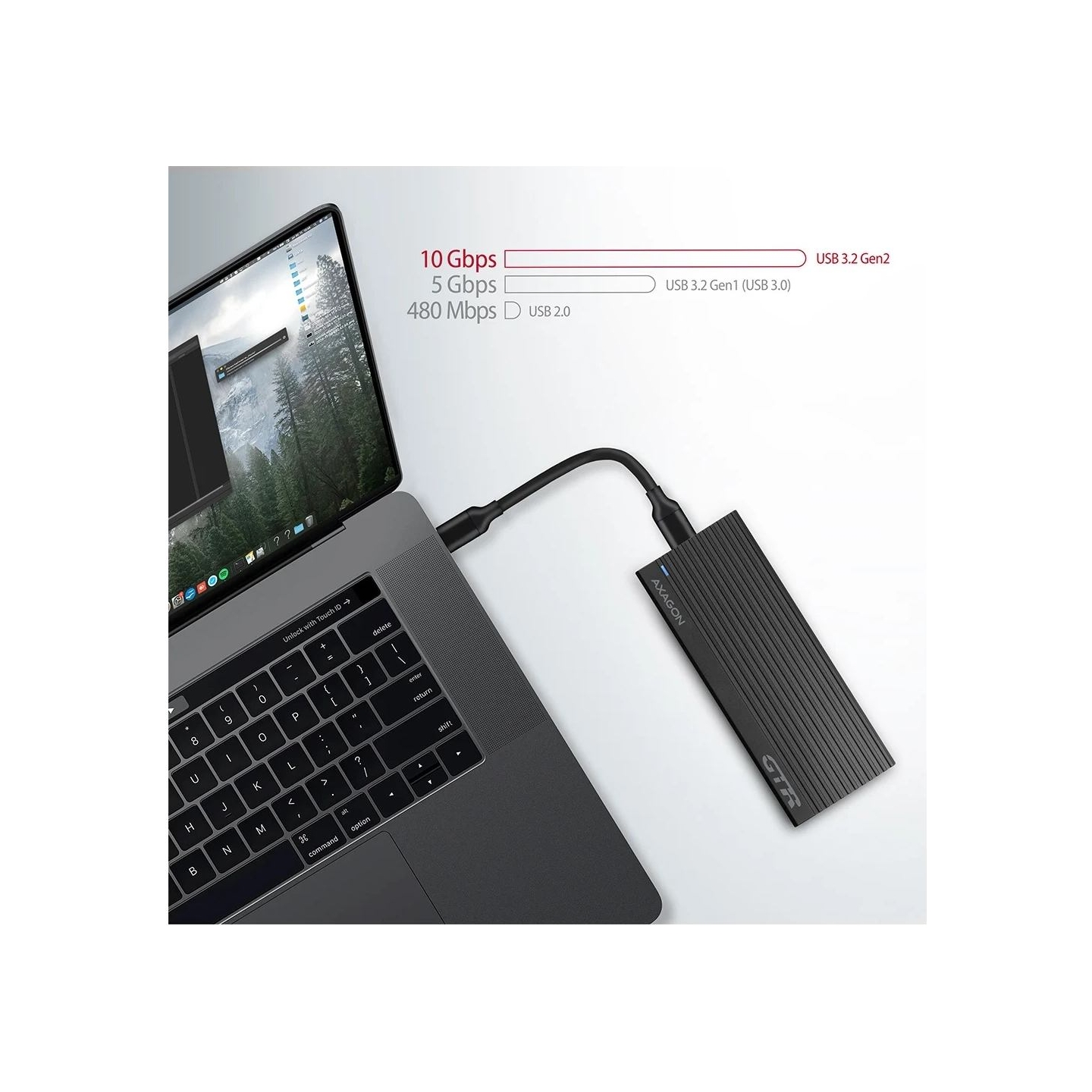 Axagon Superfast external AXAGON EEM2-GTR THIN RIB box with USB 3.2 Gen 2 interface is designed for NVMe (PCI-Express) M.2 SSD d