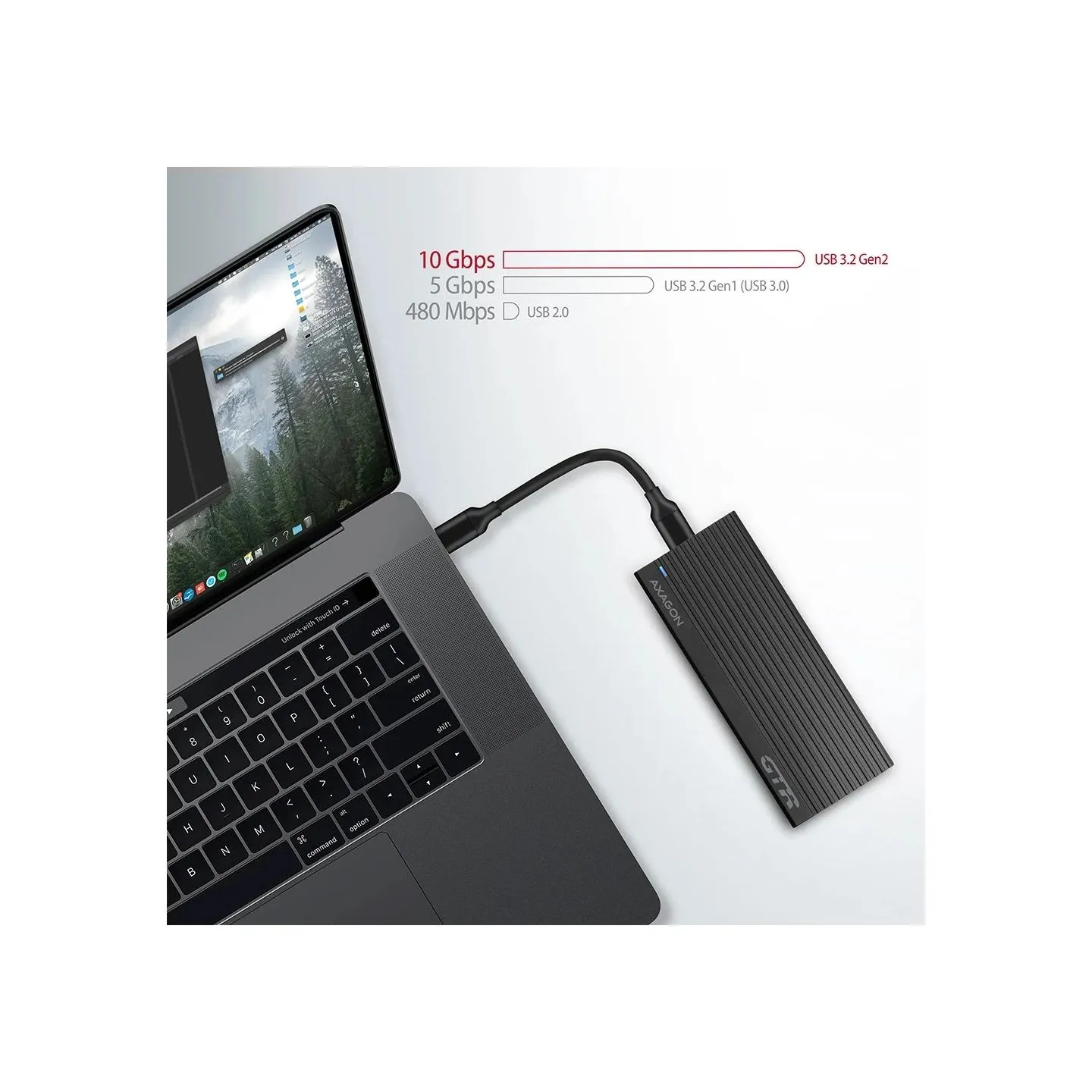Axagon Superfast external AXAGON EEM2-GTR THIN RIB box with USB 3.2 Gen 2 interface is designed for NVMe (PCI-Express) M.2 SSD d