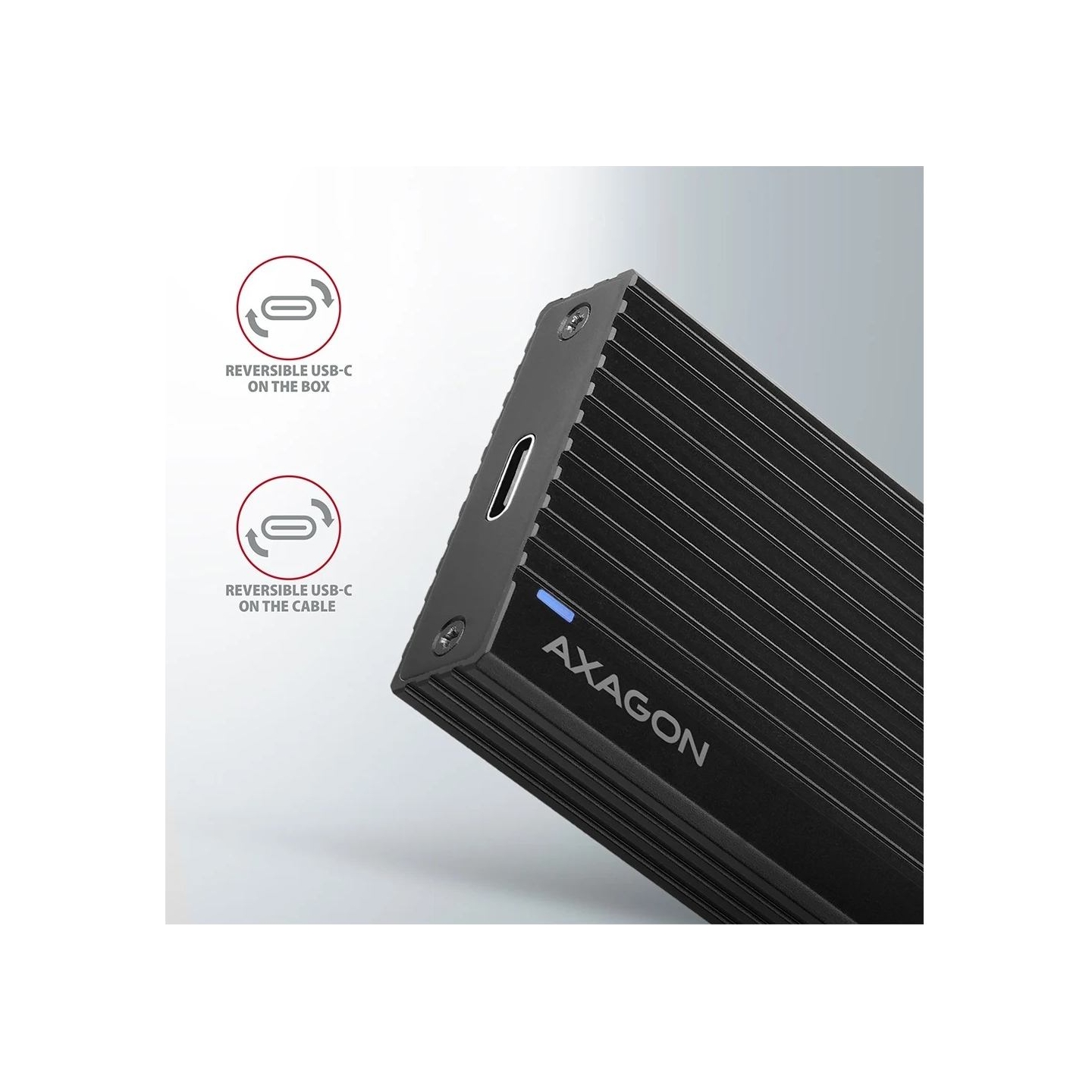 Axagon Superfast external AXAGON EEM2-GTR THIN RIB box with USB 3.2 Gen 2 interface is designed for NVMe (PCI-Express) M.2 SSD d