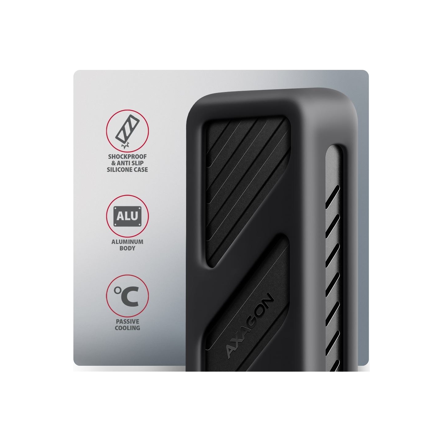 Axagon EEM2-20G USB-C 3.2 Gen 2x2 20Gbps - M.2 NVMe SSD ARMORED 30-80mm ALU box
