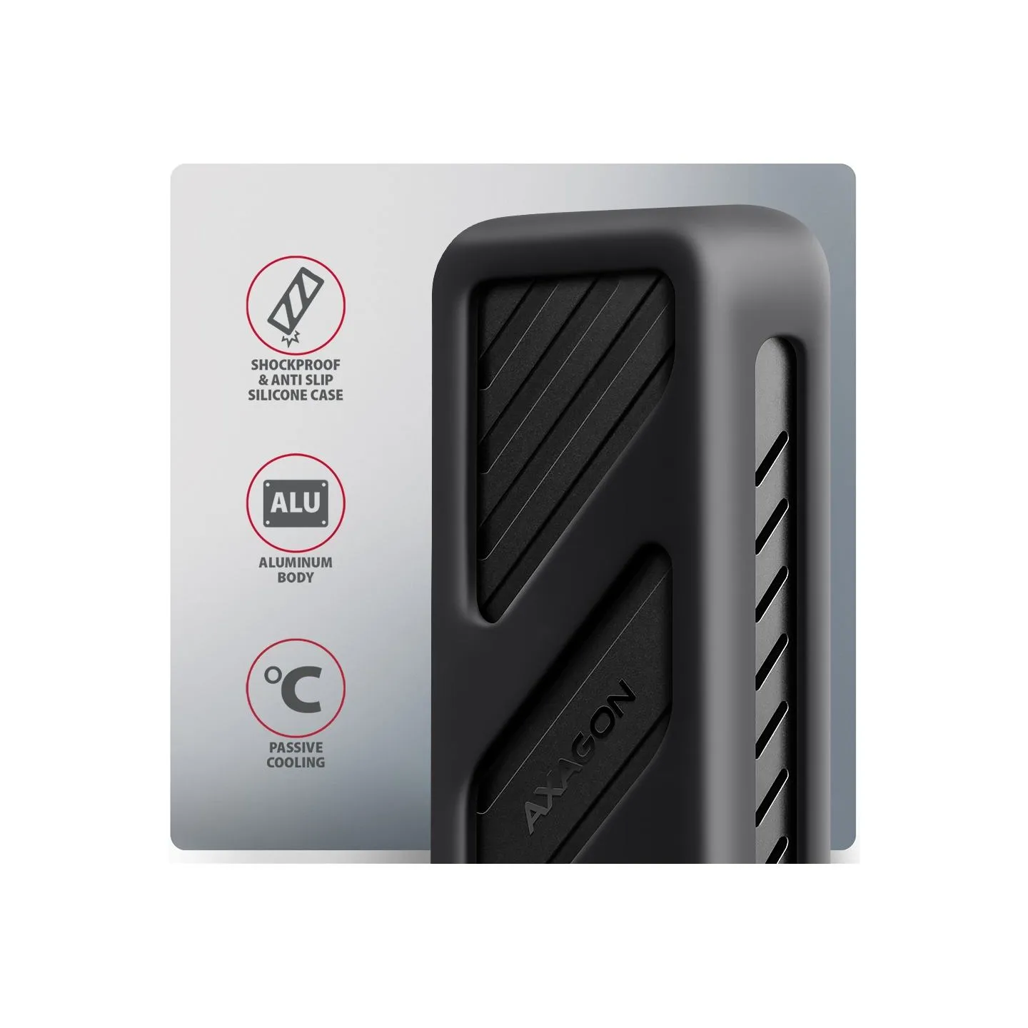 Axagon EEM2-20G USB-C 3.2 Gen 2x2 20Gbps - M.2 NVMe SSD ARMORED 30-80mm ALU box