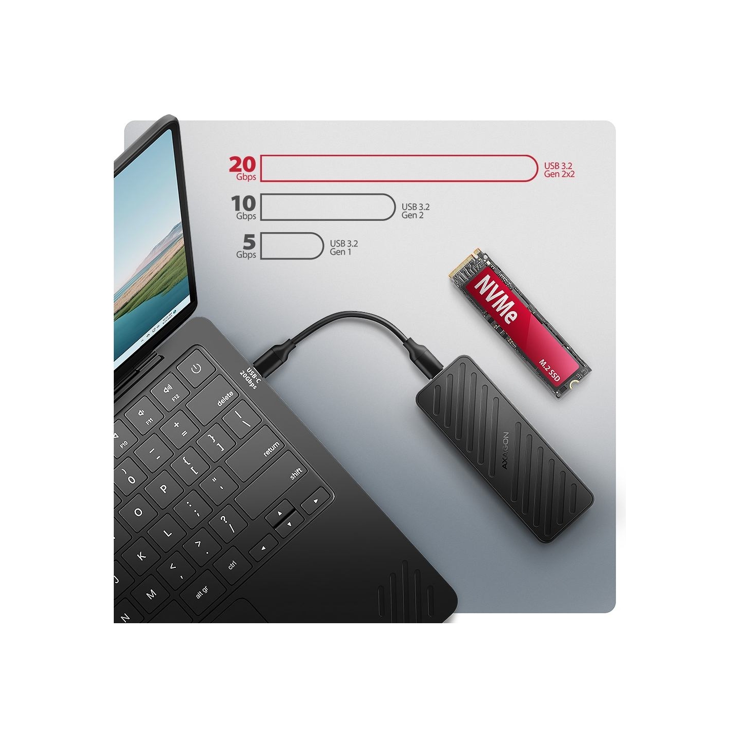 Axagon EEM2-20G USB-C enclosur e Gen2 M.2 NVMe SSD 20G