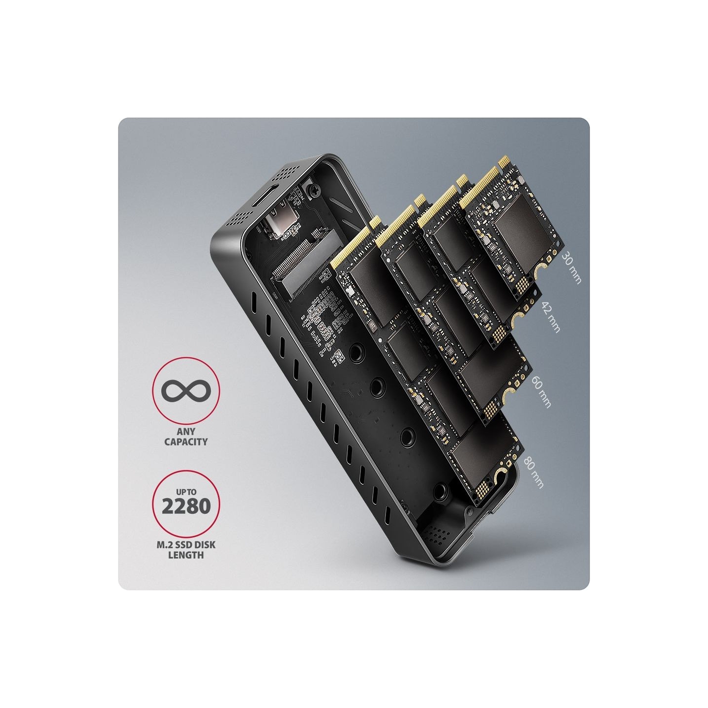 Axagon EEM2-20G USB-C 3.2 Gen 2x2 20Gbps - M.2 NVMe SSD ARMORED 30-80mm ALU box