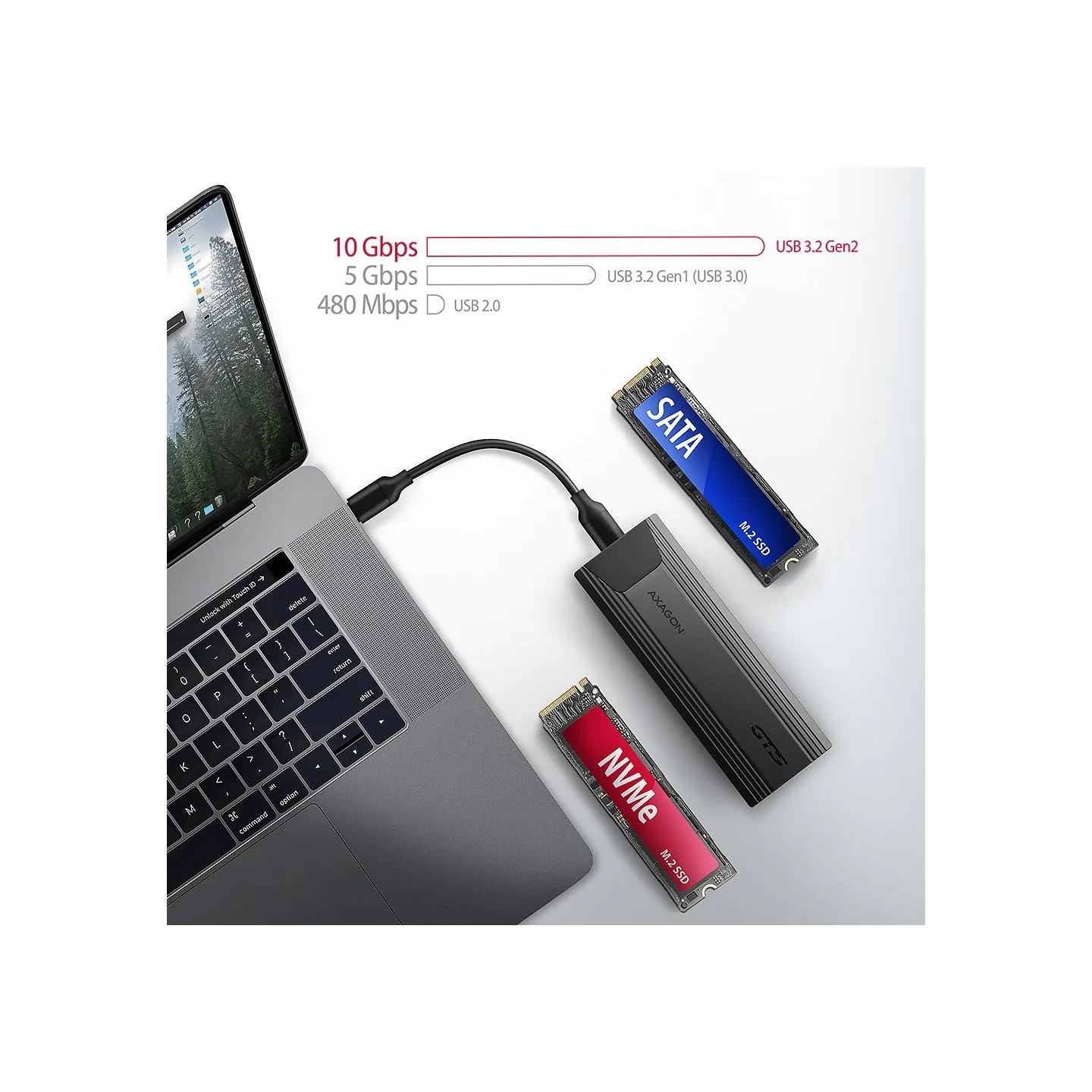 Axagon EEM2-GTS2 USB-C 3.2 Gen 2 - M.2 NVMe / SATA SSD THIN SCREWLESS 30-80mm ALU box
