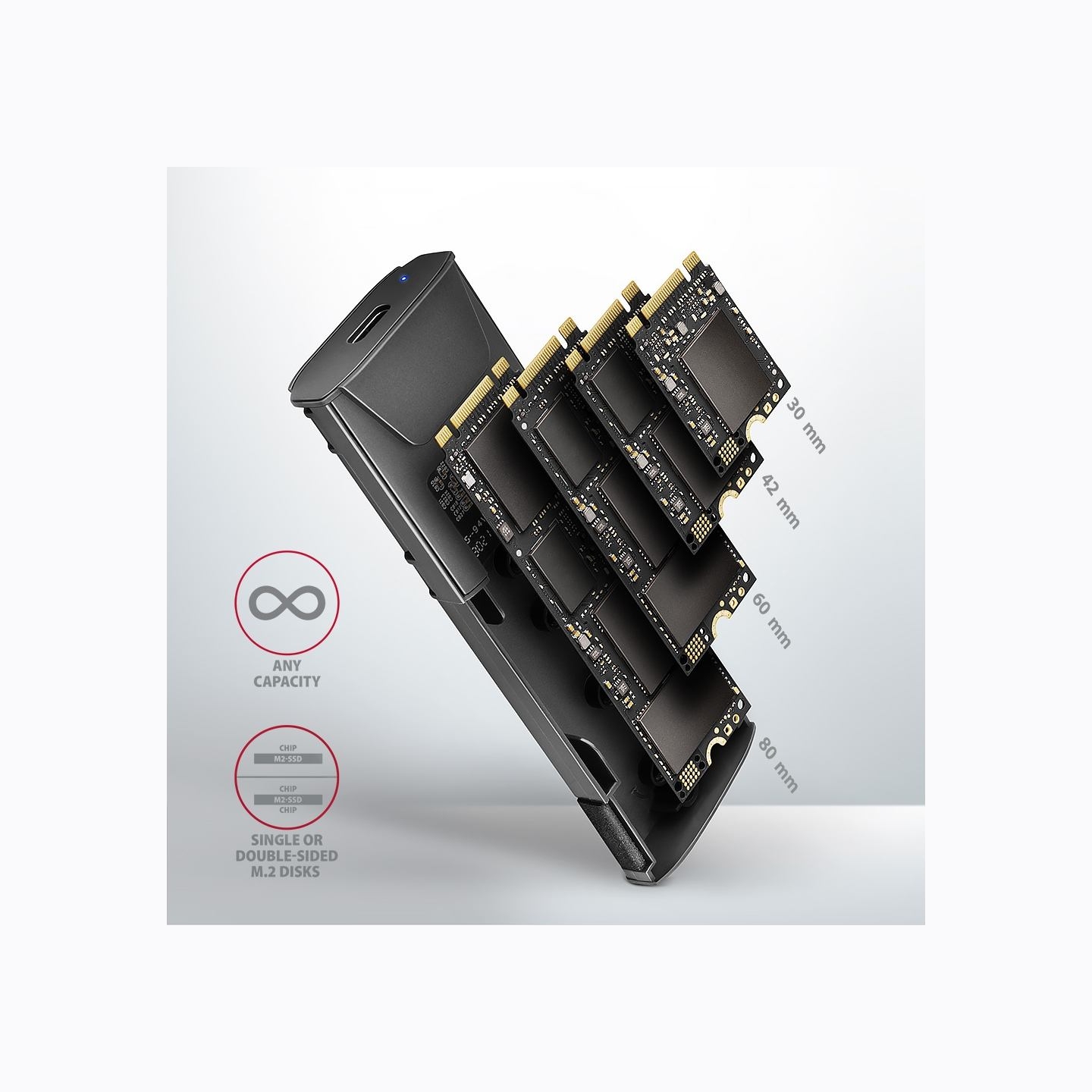 Axagon EEM2-GTS2 USB-C 3.2 Gen 2 - M.2 NVMe / SATA SSD THIN SCREWLESS 30-80mm ALU box