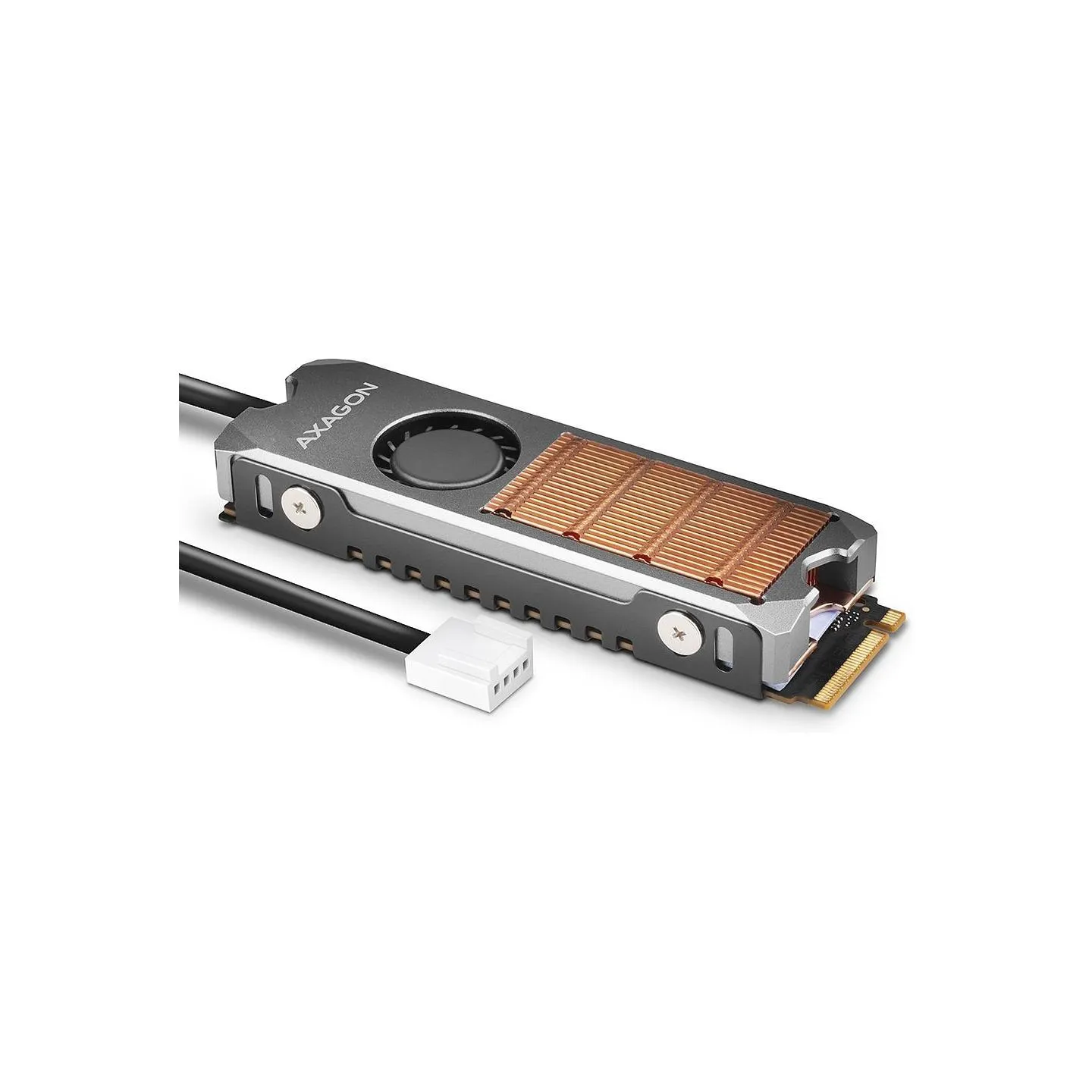 Axagon CLR-M2FAN active fan - M.2 SSD, 80mm SSD, copper body, silicone thermal pads, height 13mm