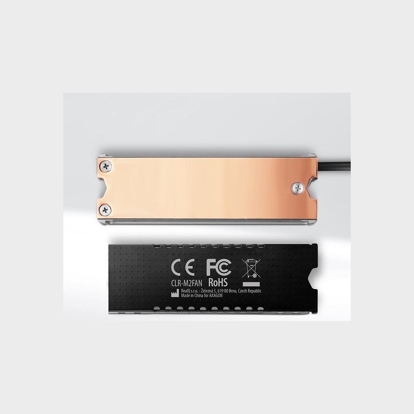 Axagon CLR-M2FAN active fan - M.2 SSD, 80mm SSD, copper body, silicone thermal pads, height 13mm
