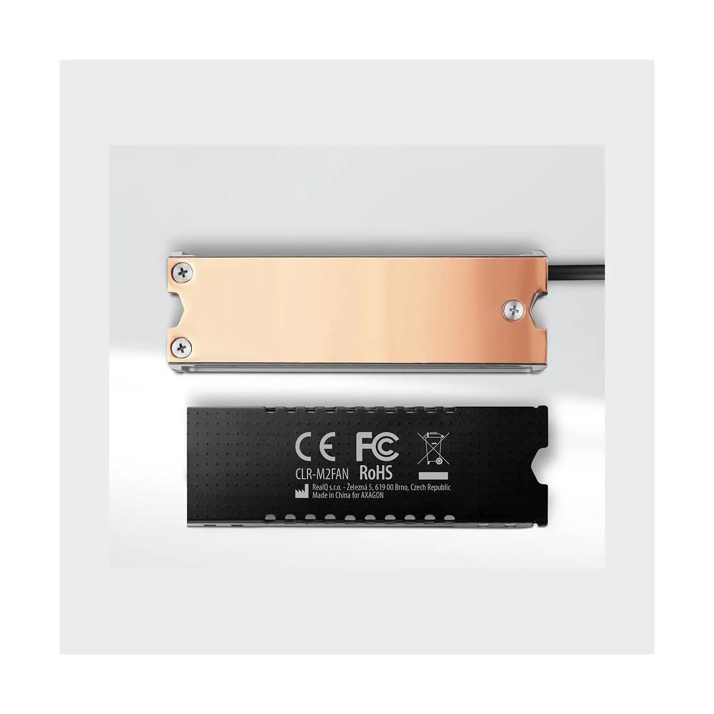 Axagon CLR-M2FAN active fan - M.2 SSD, 80mm SSD, copper body, silicone thermal pads, height 13mm