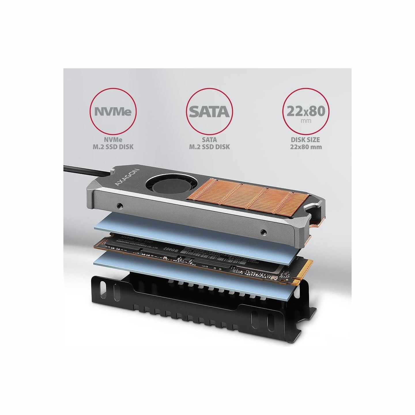 Axagon CLR-M2FAN, activ e fan M.2 SSD, 80mm SSD