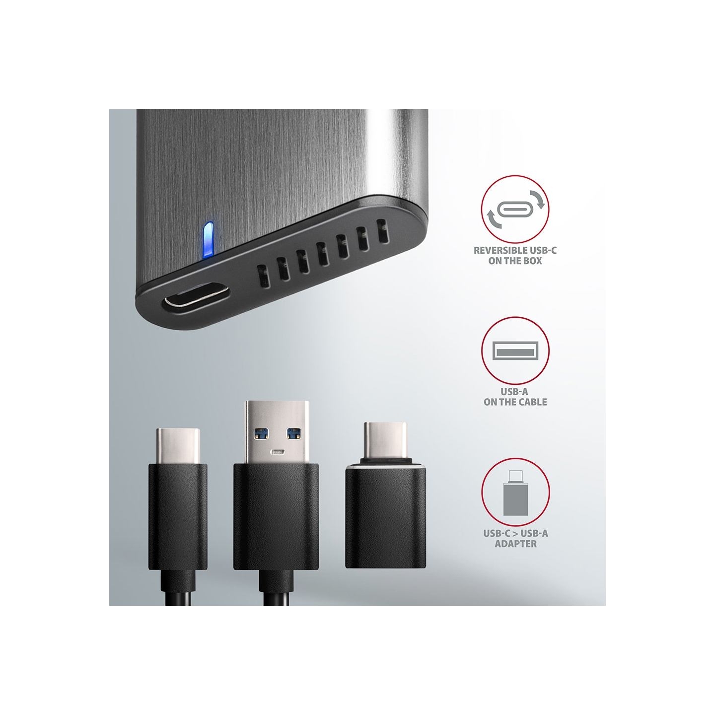 Axagon ALU box EEM2-SG2 USB-C 3.2 Gen 2 - M.2 NVMe / SATA SSD 30-80mm