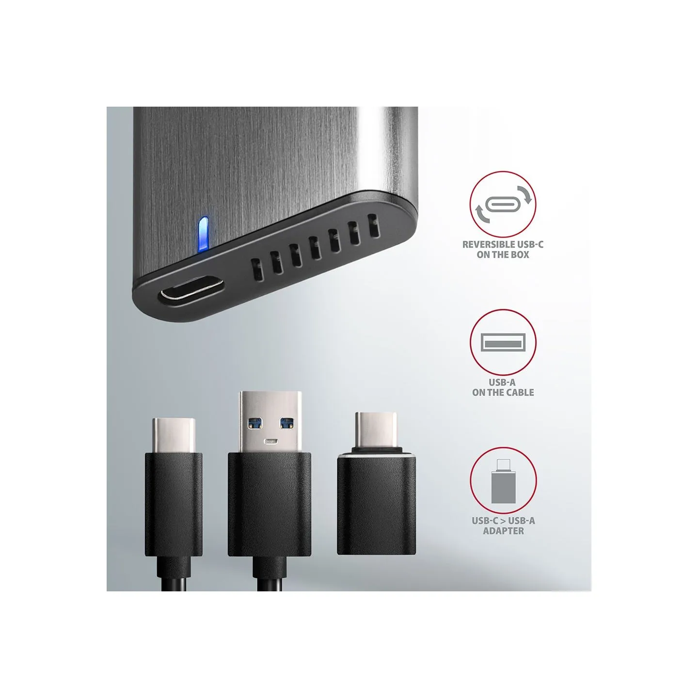 Axagon EEM2-SG2 USB-C 3.2 Gen 2 - M.2 NVMe / SATA SSD 30-80mm ALU box