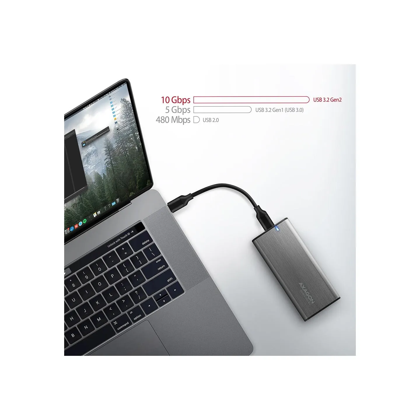 Axagon ALU box EEM2-SG2 USB-C 3.2 Gen 2 - M.2 NVMe / SATA SSD 30-80mm