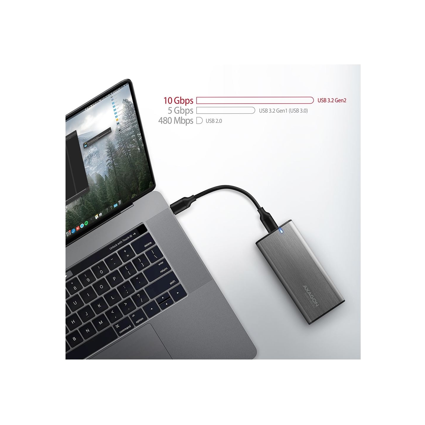 Axagon EEM2-SG2 USB-C 3.2 Gen 2 - M.2 NVMe / SATA SSD 30-80mm ALU box