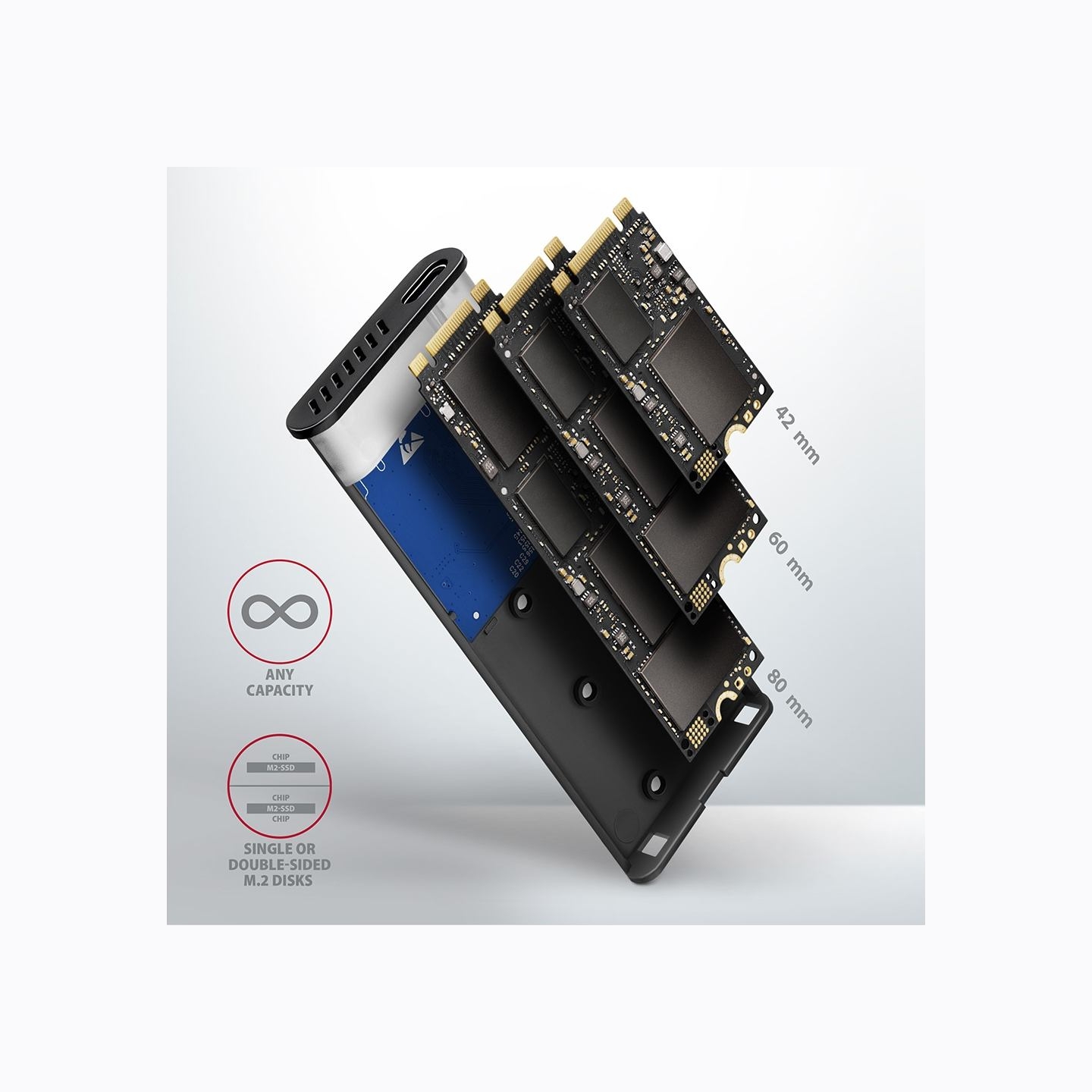 Axagon EEM2-SG2 USB-C 3.2 Gen 2 - M.2 NVMe / SATA SSD 30-80mm ALU box