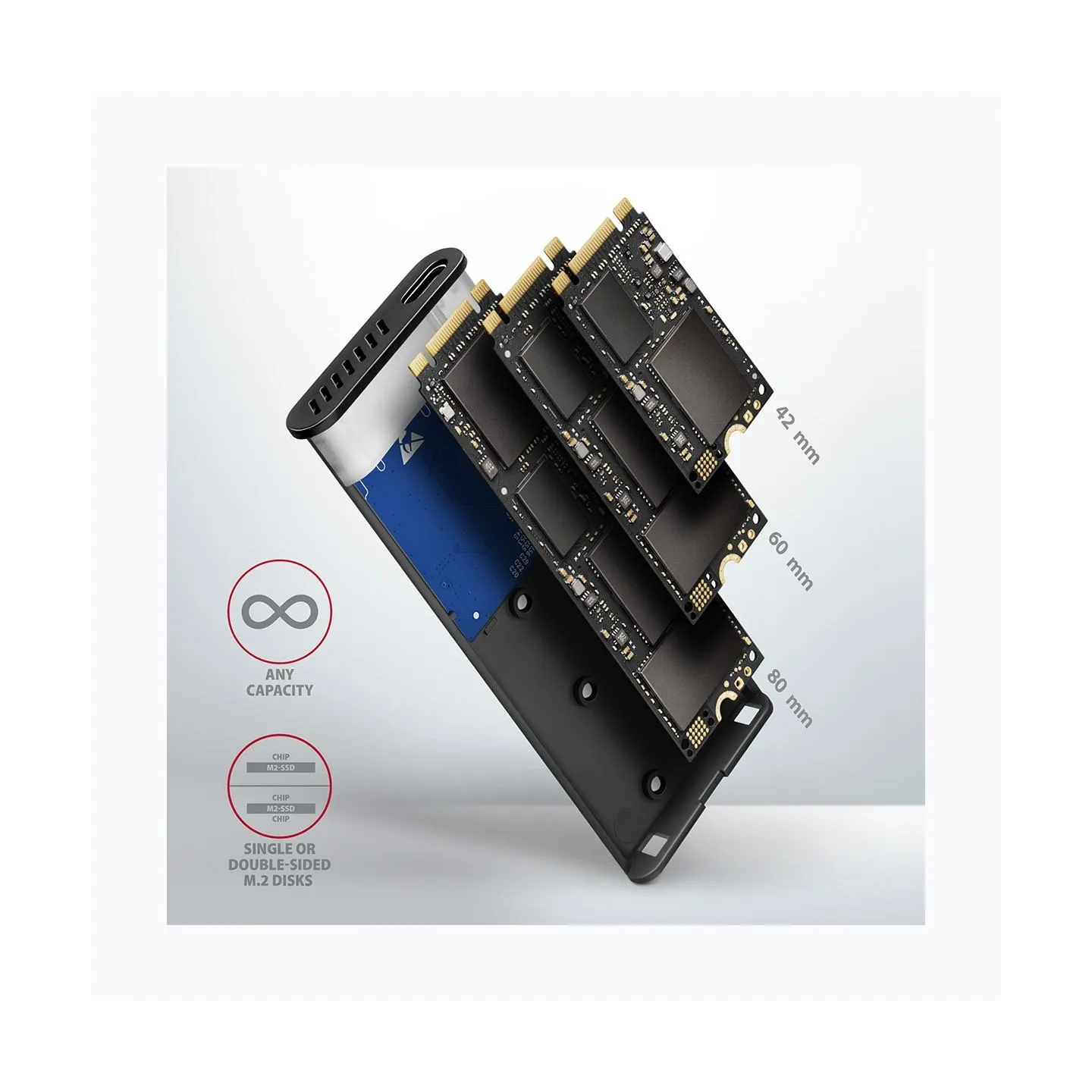 Axagon EEM2-SG2 USB-C 3.2 Gen 2 - M.2 NVMe / SATA SSD 30-80mm ALU box