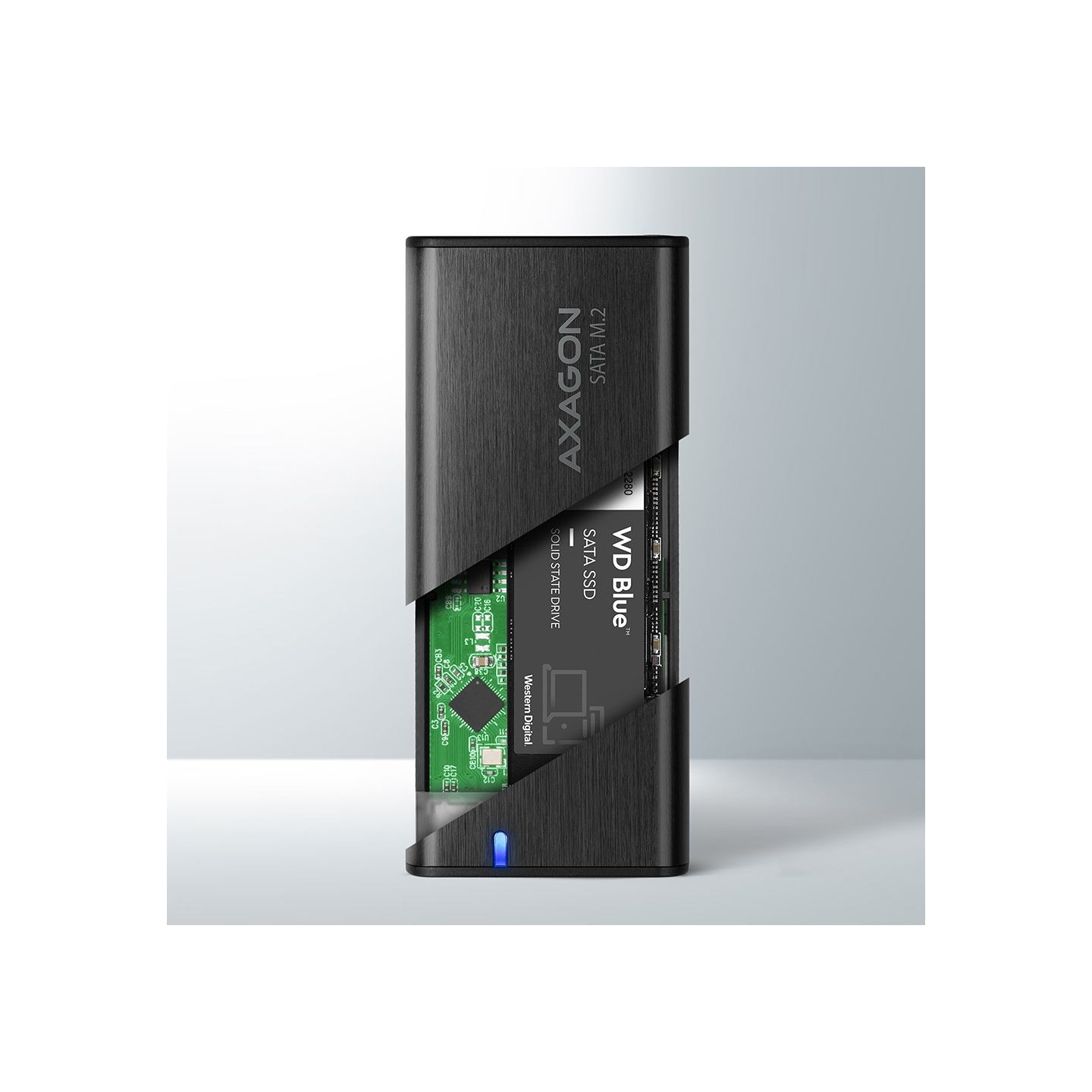 Axagon EEM2-SBC, M.2 SATA screwless RAW box, black, SuperSpeed USB-C 10 Gbps