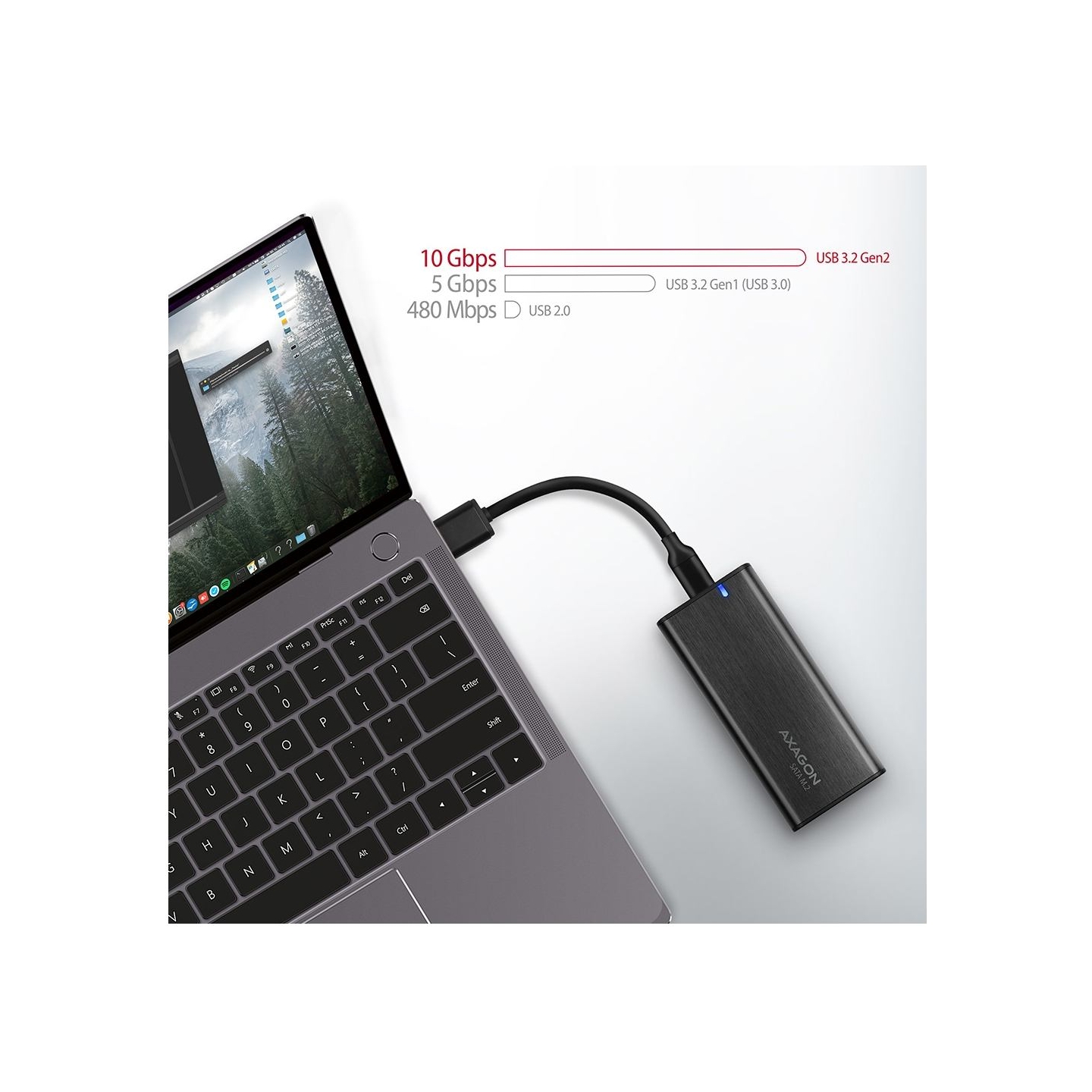 Axagon EEM2-SBC, M.2 SATA screwless RAW box, black, SuperSpeed USB-C 10 Gbps