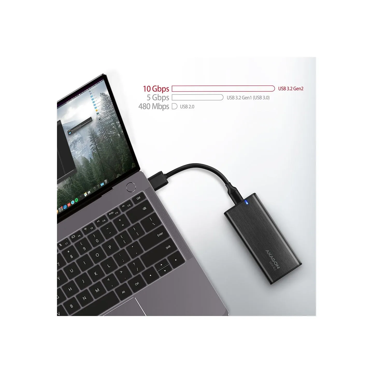 Axagon EEM2-SBC, M.2 SATA screwless RAW box, black, SuperSpeed USB-C 10 Gbps