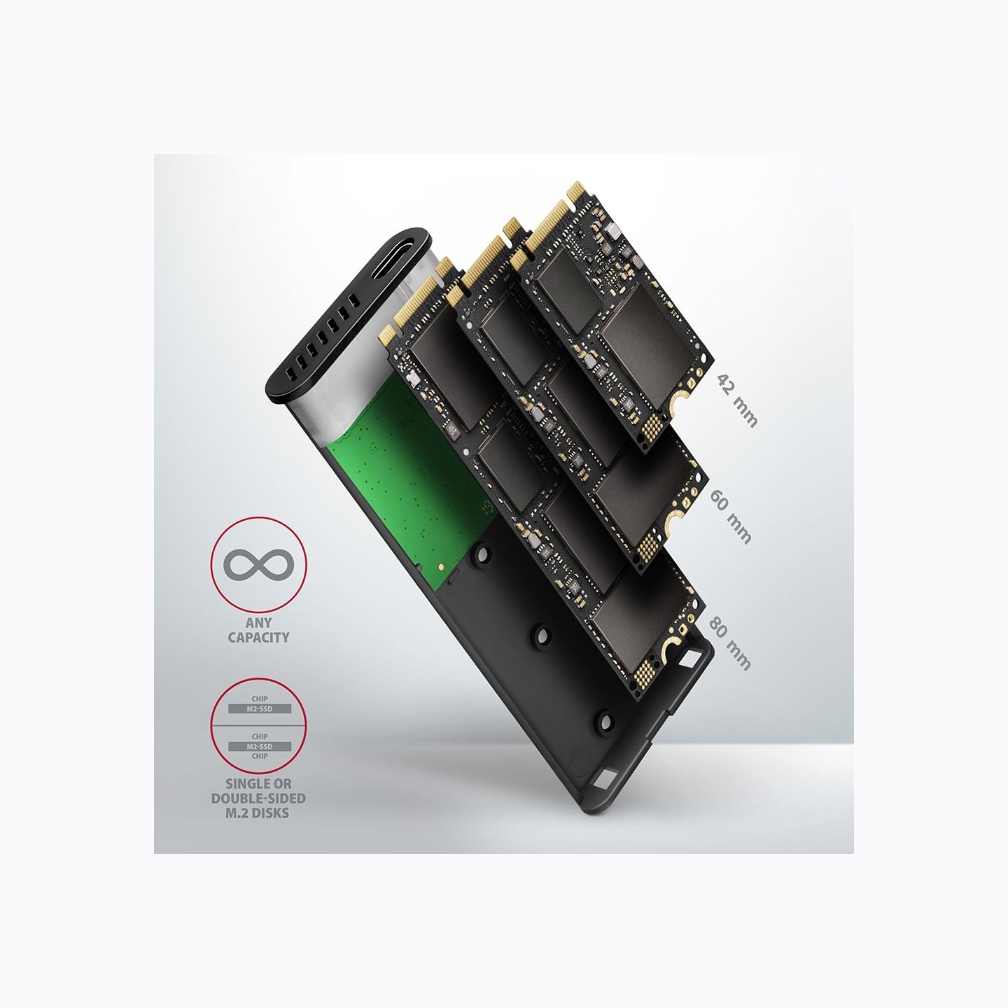 Axagon EEM2-SBC, M.2 SATA screwless RAW box, black, SuperSpeed USB-C 10 Gbps