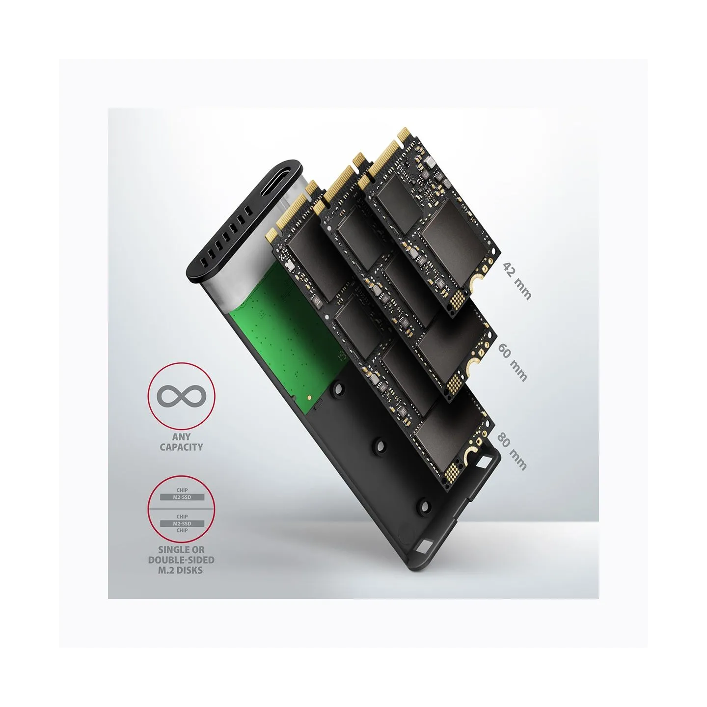 Axagon EEM2-SBC, M.2 SATA screwless RAW box, black, SuperSpeed USB-C 10 Gbps
