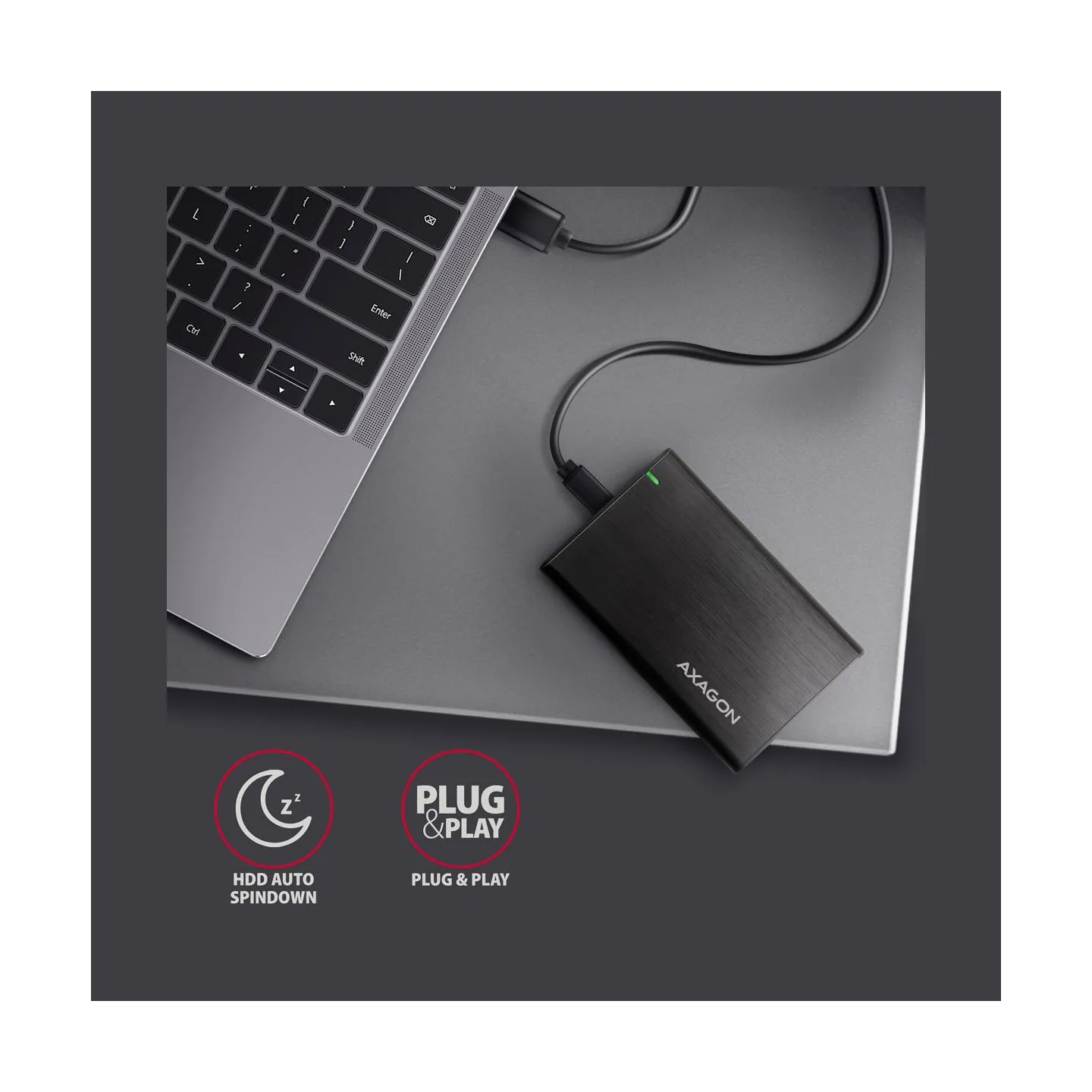 Axagon EE25-A6C USB-C 3.2 Gen 1 - SATA 6G 2.5" External SCREWLESS ALU RAW box BLACK