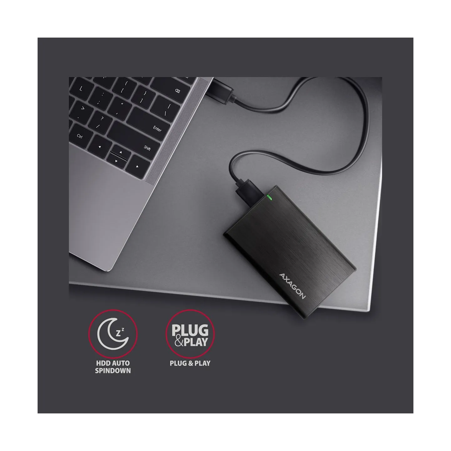 Axagon EE25-A6M USB3.0 - SATA 6G 2.5" External SCREWLESS ALU RAW box BLACK