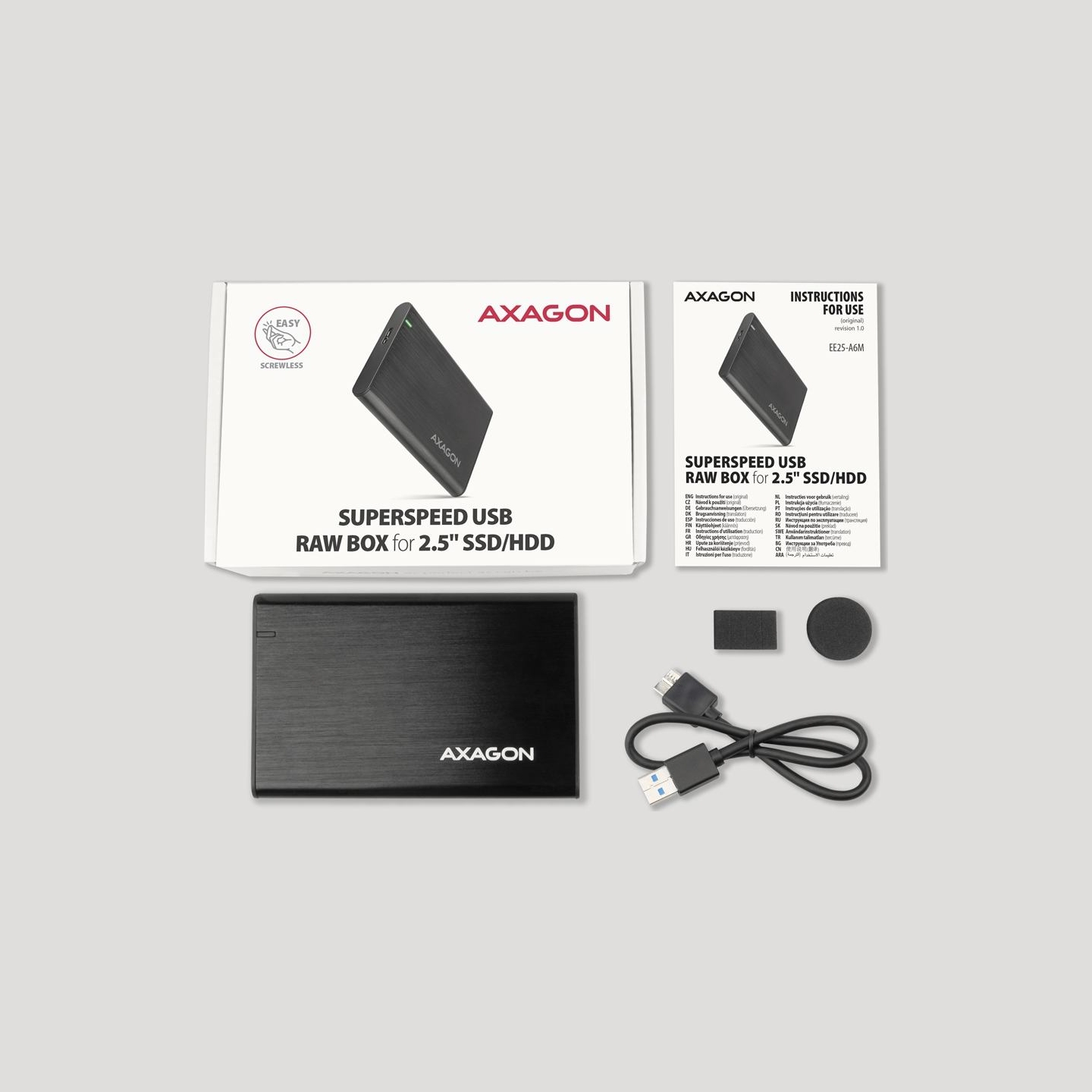 Axagon EE25-A6M USB3.0 - SATA 6G 2.5" External SCREWLESS ALU RAW box BLACK