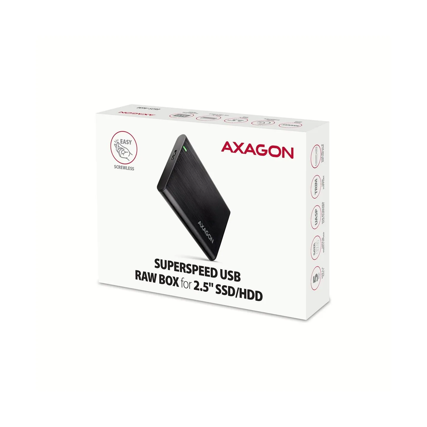 Axagon EE25-A6M USB3.0 - SATA 6G 2.5" External SCREWLESS ALU RAW box BLACK